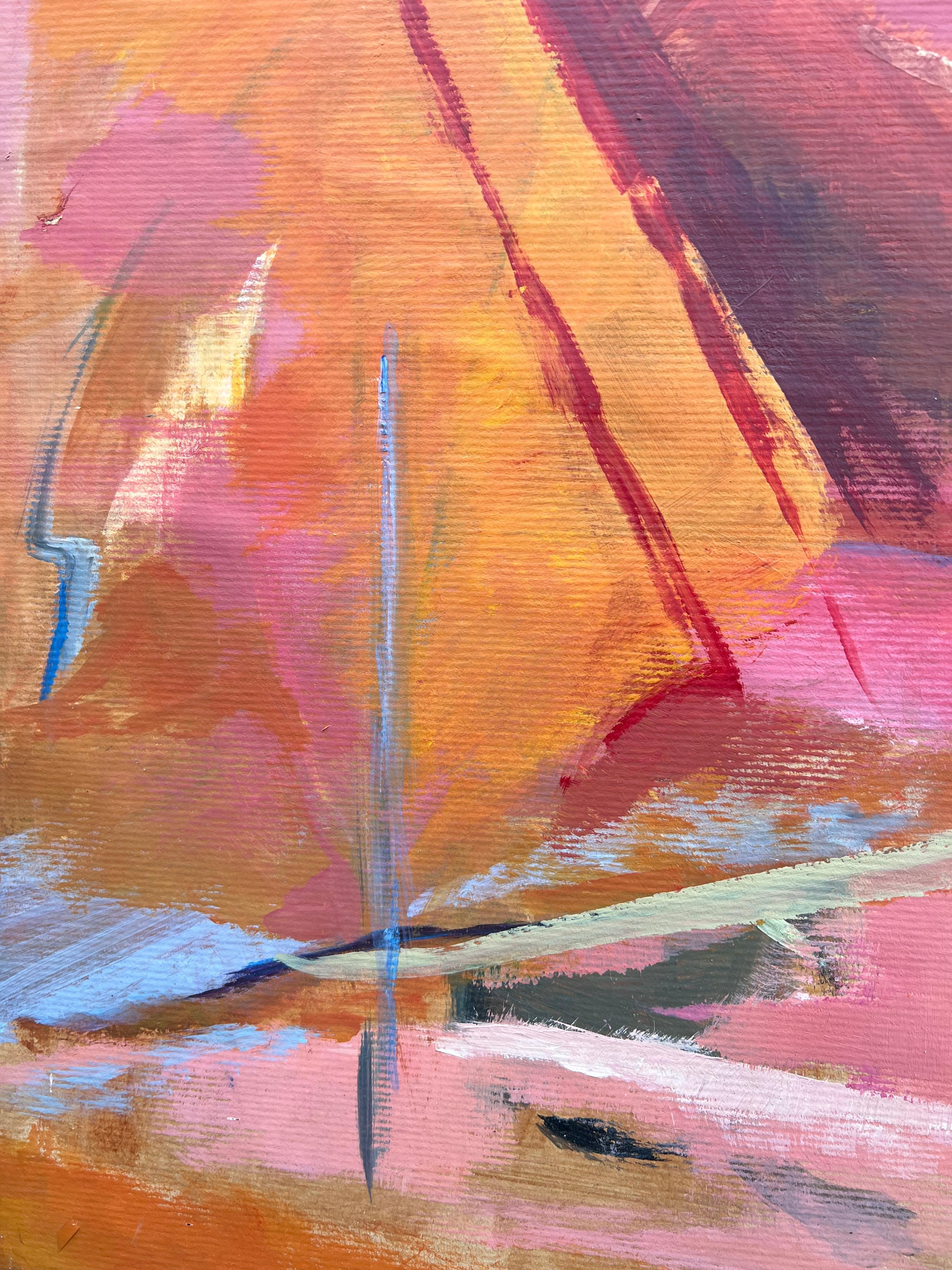 Pintura francesa del expresionismo abstracto del siglo XX con atrevidos colores rosa y naranja en venta 2