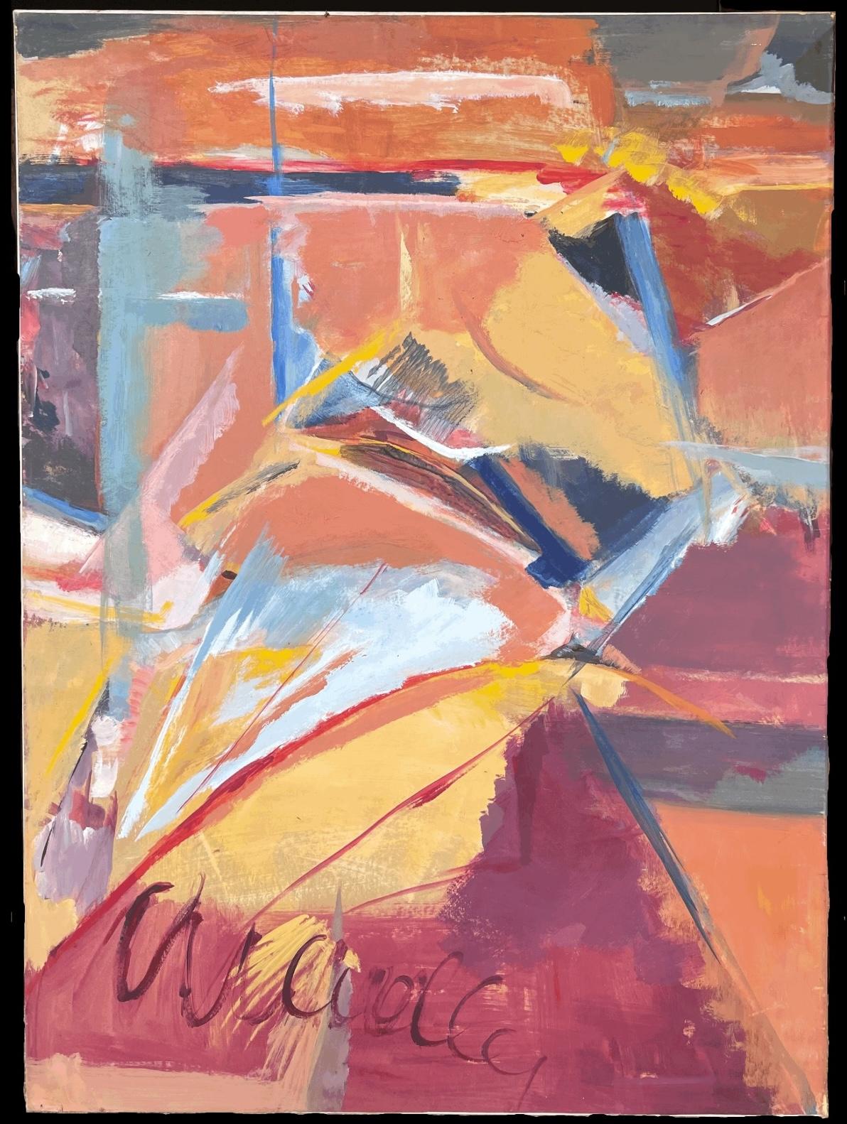 Großes französisches Gemälde des 20. Jahrhunderts, abstrakter Expressionismus, 1980er Jahre, Farbausblech – Painting von Marie Deloume (French born 1942)