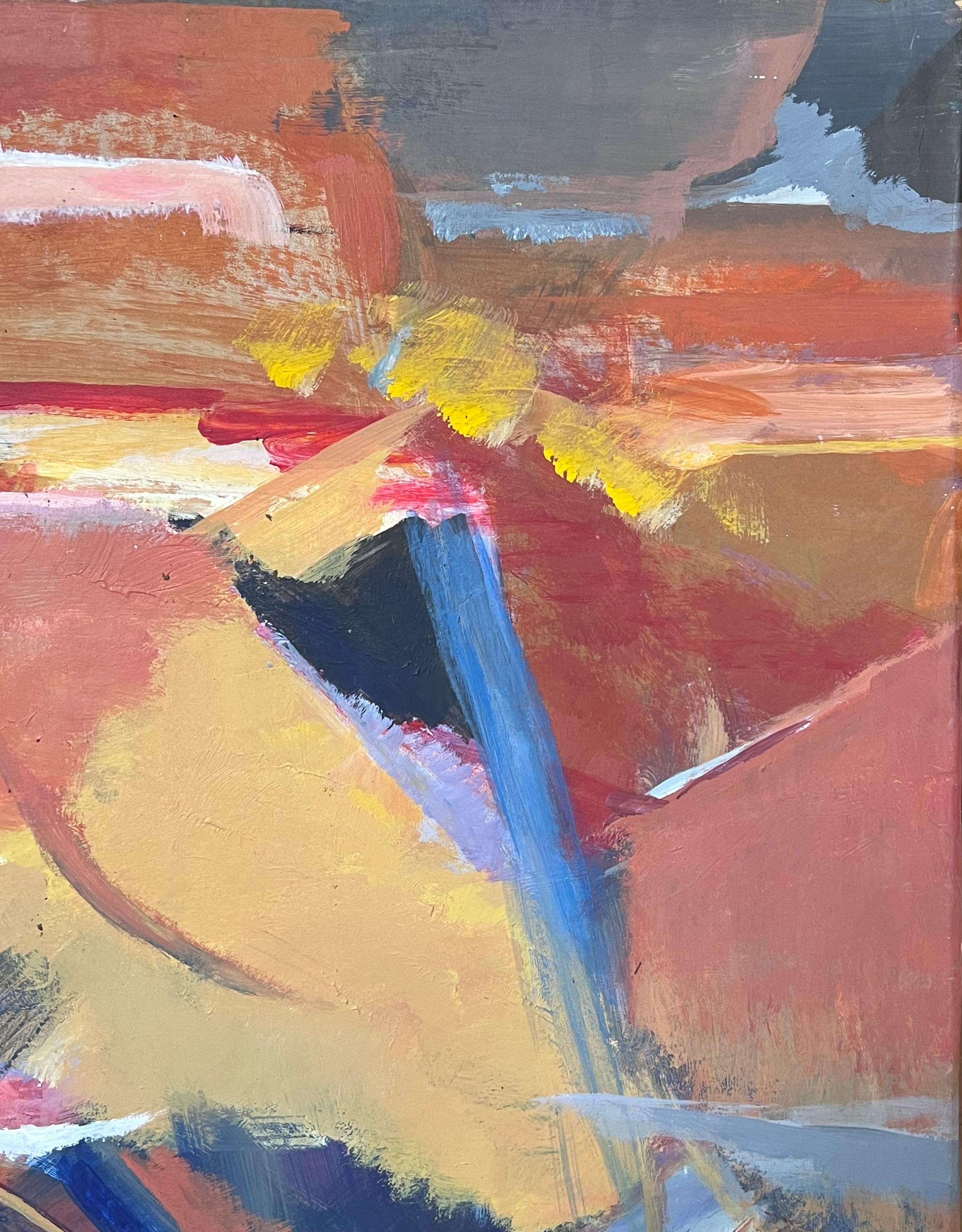 Großes französisches Gemälde des 20. Jahrhunderts, abstrakter Expressionismus, 1980er Jahre, Farbausblech (Pink), Abstract Painting, von Marie Deloume (French born 1942)