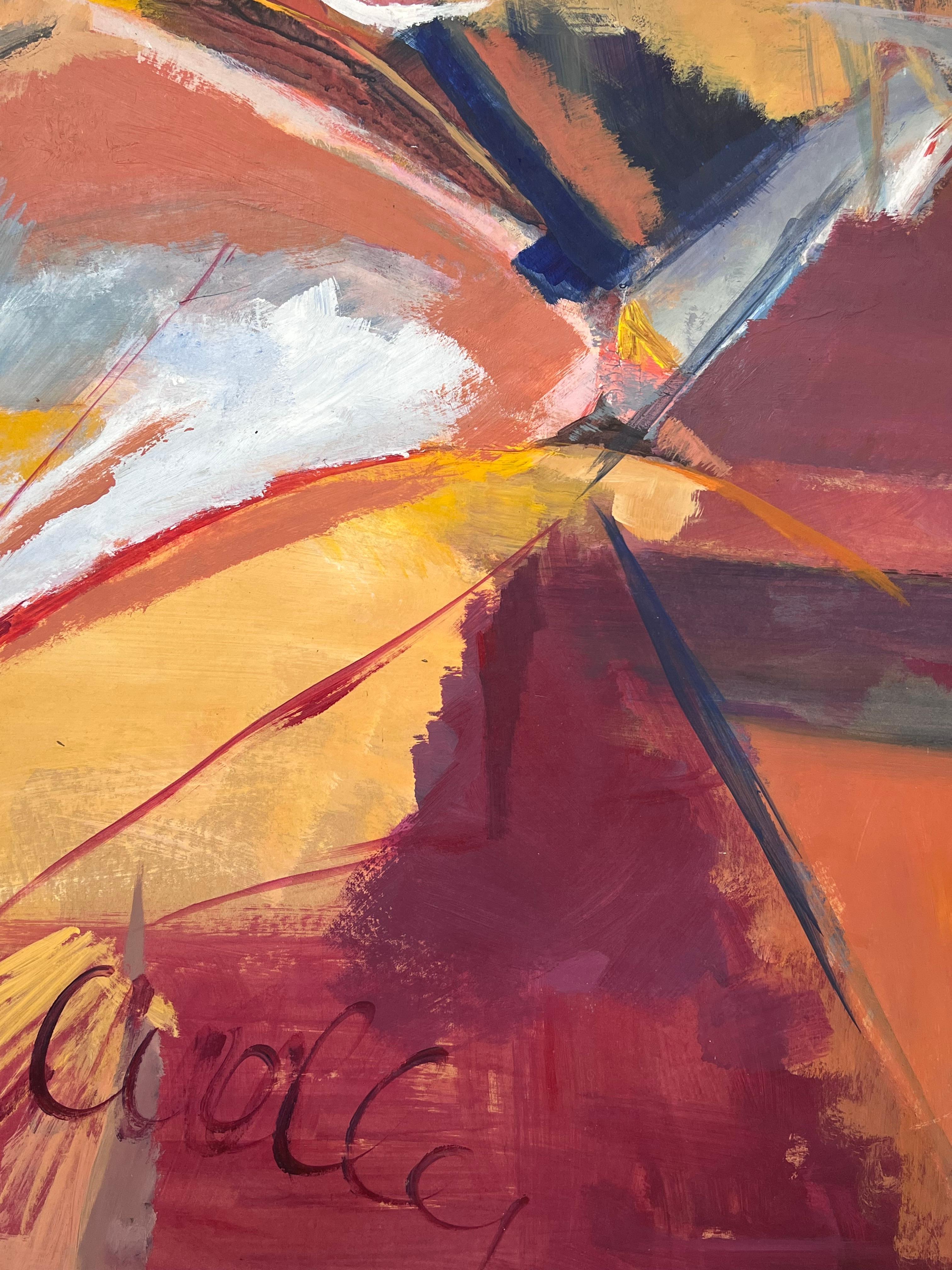 Abstrakt-expressionistische Komposition
von Marie Deloume (Französin, geboren 1942)
Ölgemälde auf Papier auf Leinwand aufgeklebt, ungerahmt
Größe der Leinwand: 40 x 29 Zoll
Verso signiert
Zustand: insgesamt sehr gut, ein paar kleinere