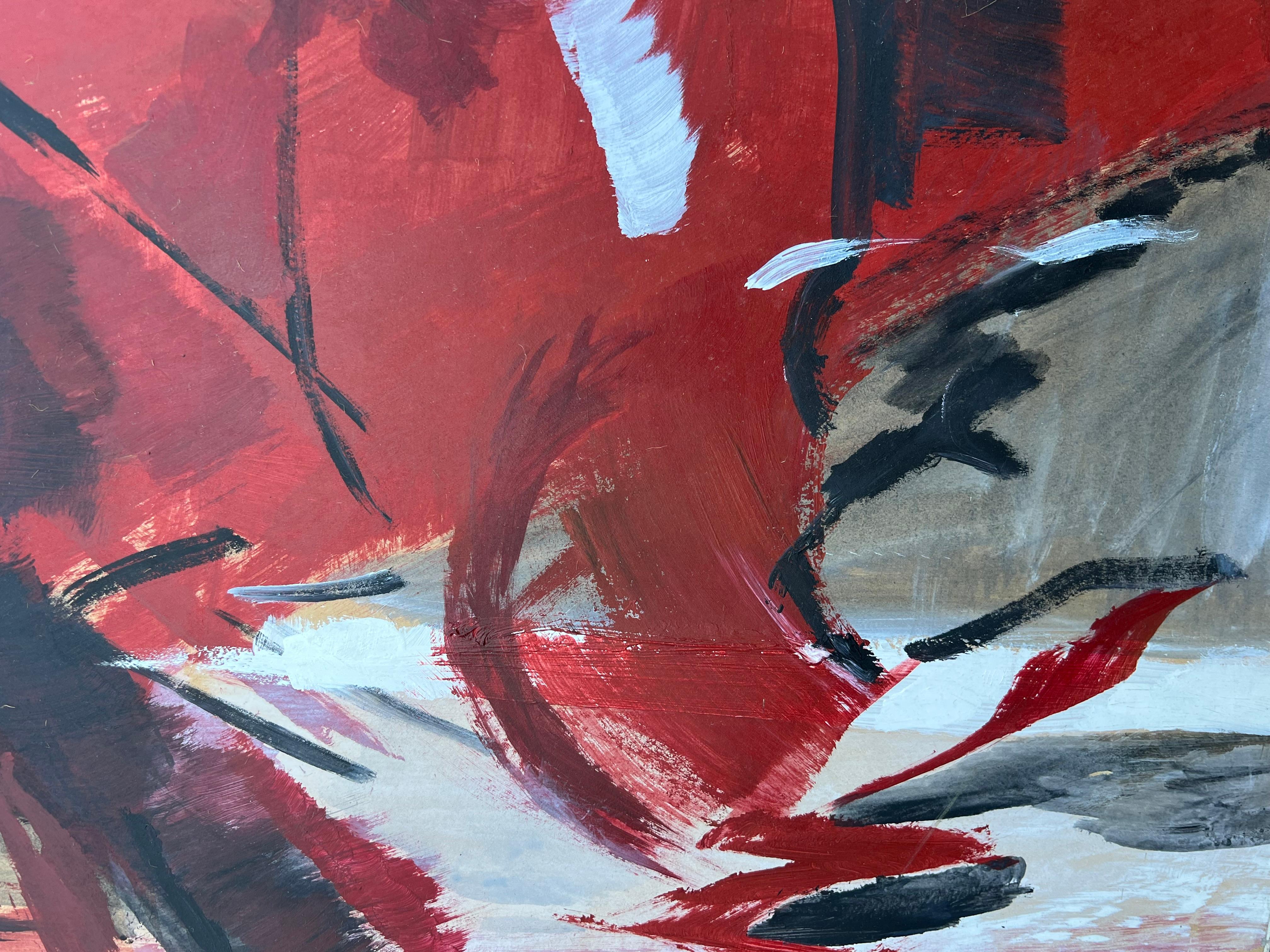 Großes französisches Schwarz-Rotes-Weiß-Gemälde des 20. Jahrhunderts, kühne abstrakte Expression im Angebot 5
