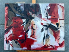 Huge French 20th Century Black Red & White Bold Abstract Expression Painting