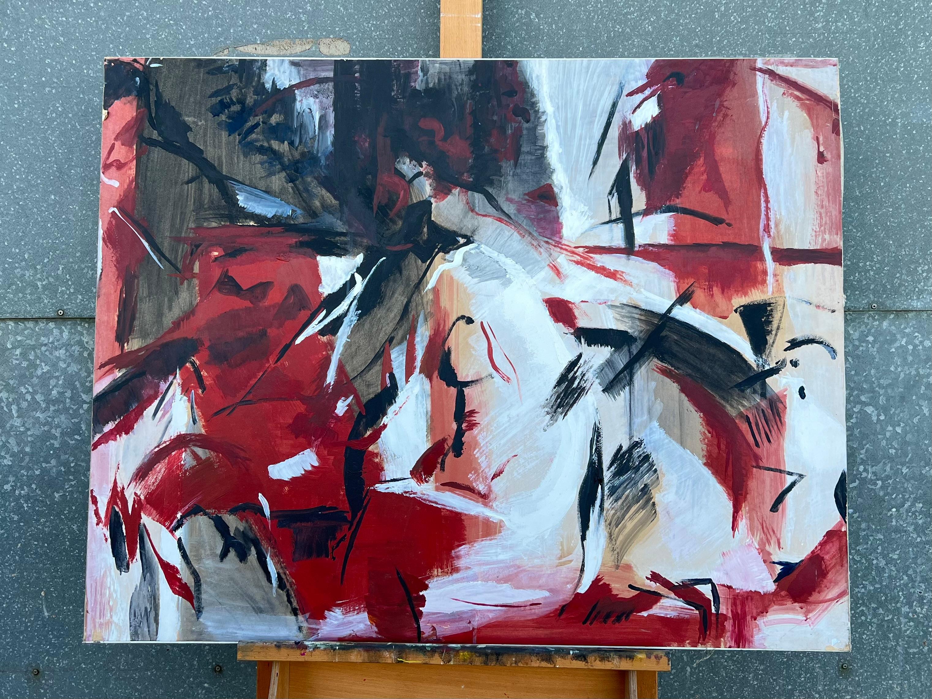 Großes französisches Schwarz-Rotes-Weiß-Gemälde des 20. Jahrhunderts, kühne abstrakte Expression (Abstrakter Expressionismus), Painting, von Marie Deloume (French born 1942)
