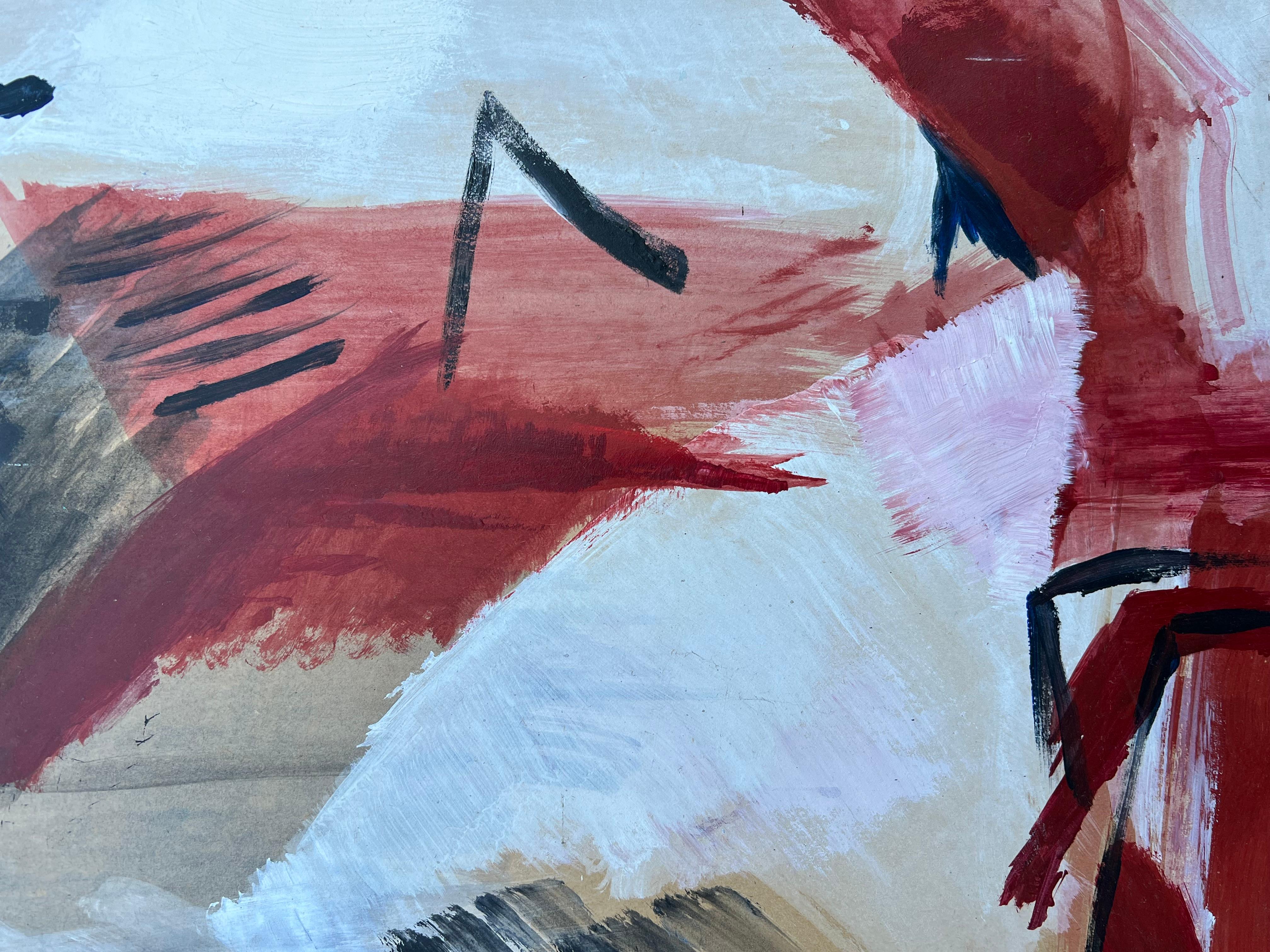Großes französisches Schwarz-Rotes-Weiß-Gemälde des 20. Jahrhunderts, kühne abstrakte Expression im Angebot 2