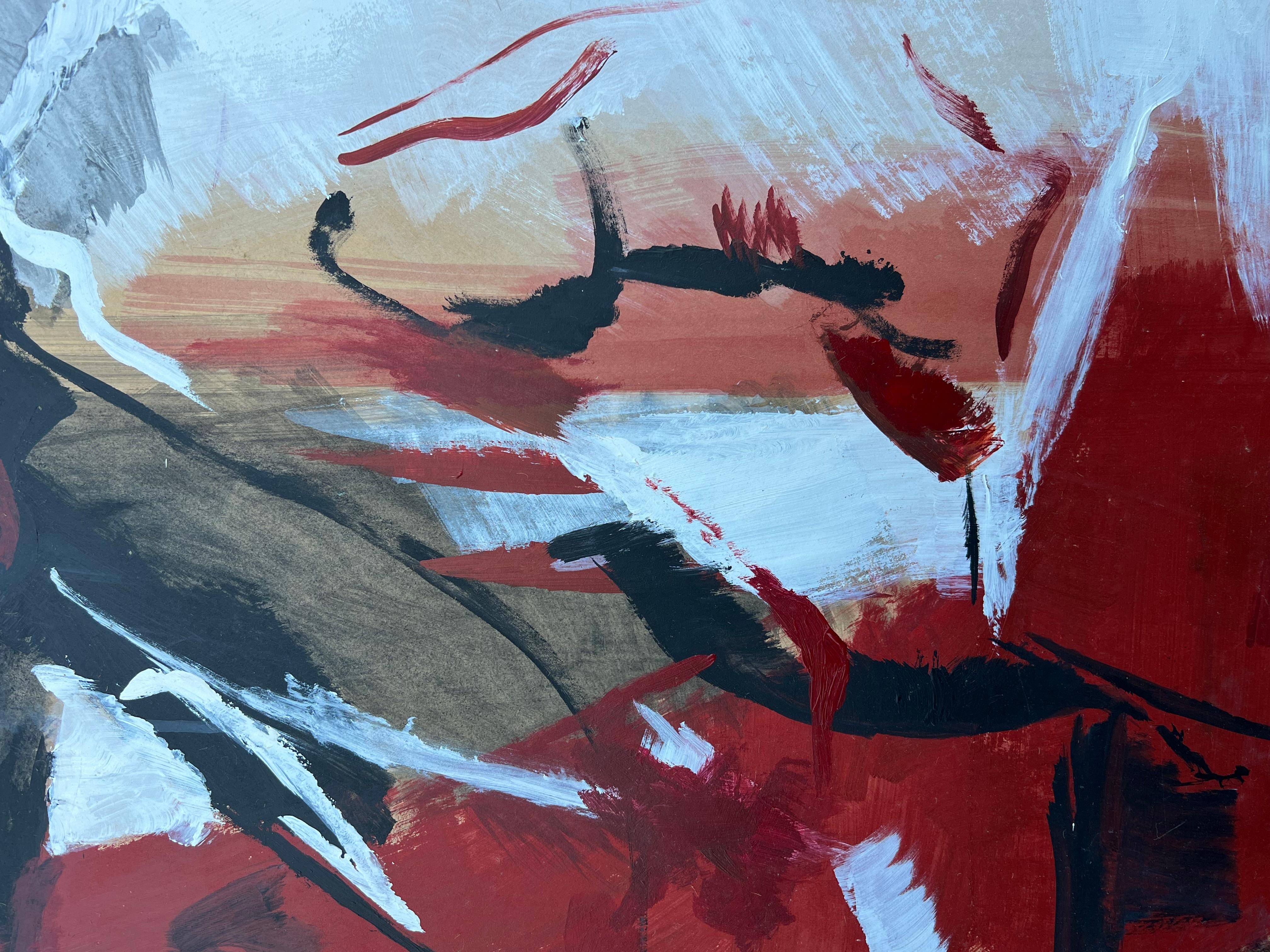 Großes französisches Schwarz-Rotes-Weiß-Gemälde des 20. Jahrhunderts, kühne abstrakte Expression im Angebot 3