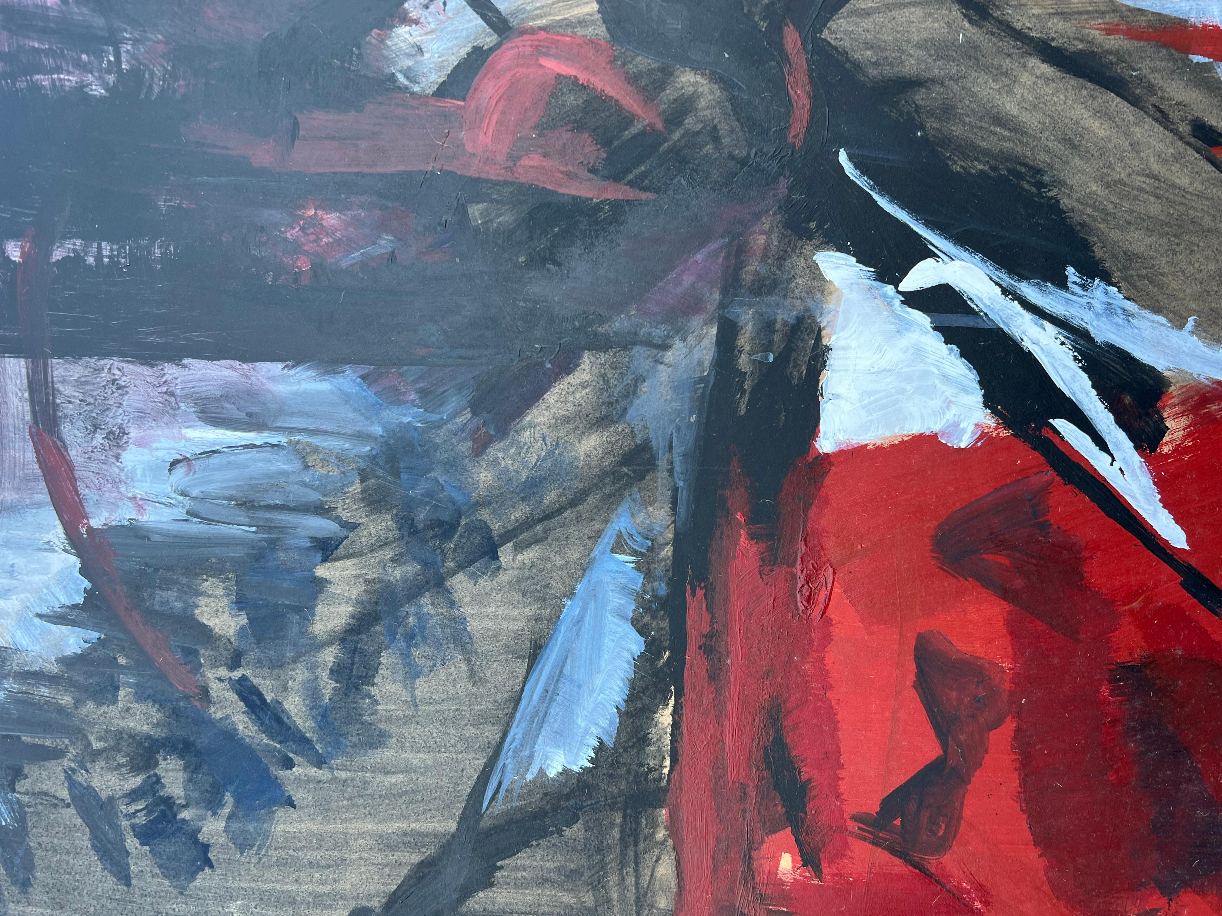 Großes französisches Schwarz-Rotes-Weiß-Gemälde des 20. Jahrhunderts, kühne abstrakte Expression im Angebot 4