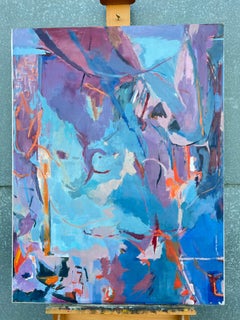 Huge French 20th Century Blue & Purple Abstract Expressionist Painting