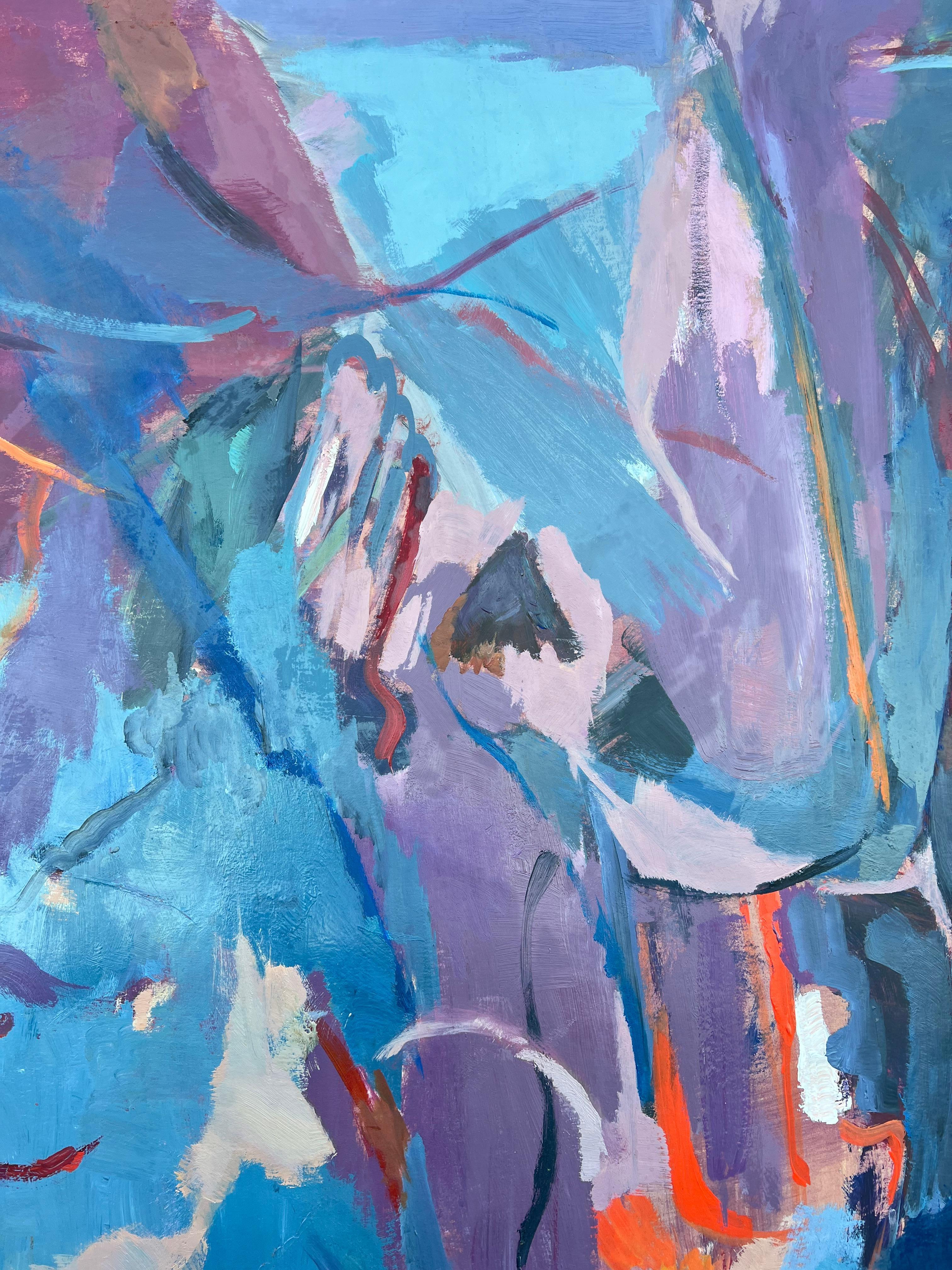 Enorme dipinto espressionista astratto francese del XX secolo di colore blu e viola - Abstract Painting Blu di Marie Deloume (French born 1942)