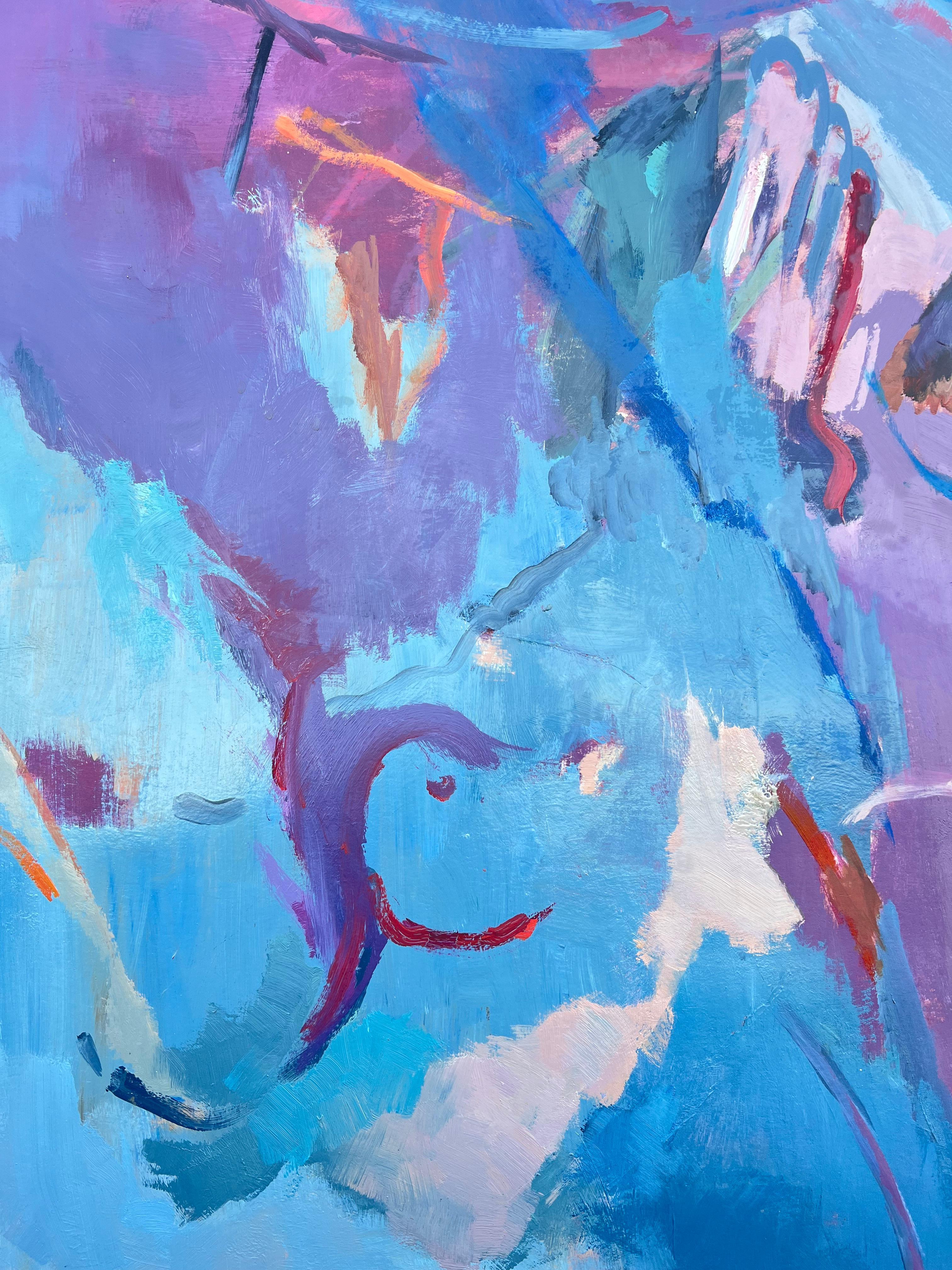 Enorme dipinto espressionista astratto francese del XX secolo di colore blu e viola in vendita 1
