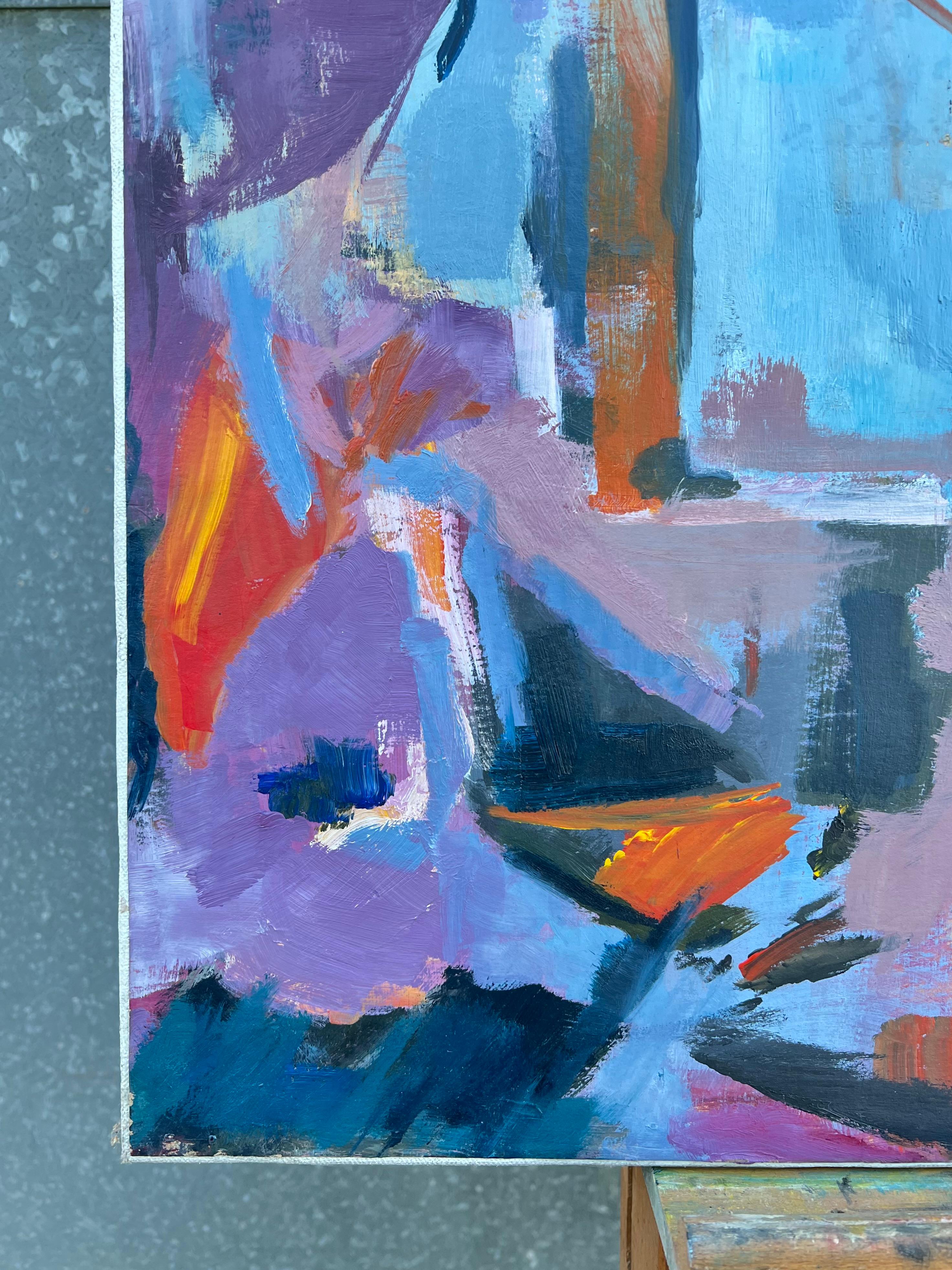 Enorme dipinto espressionista astratto francese del XX secolo di colore blu e viola in vendita 3