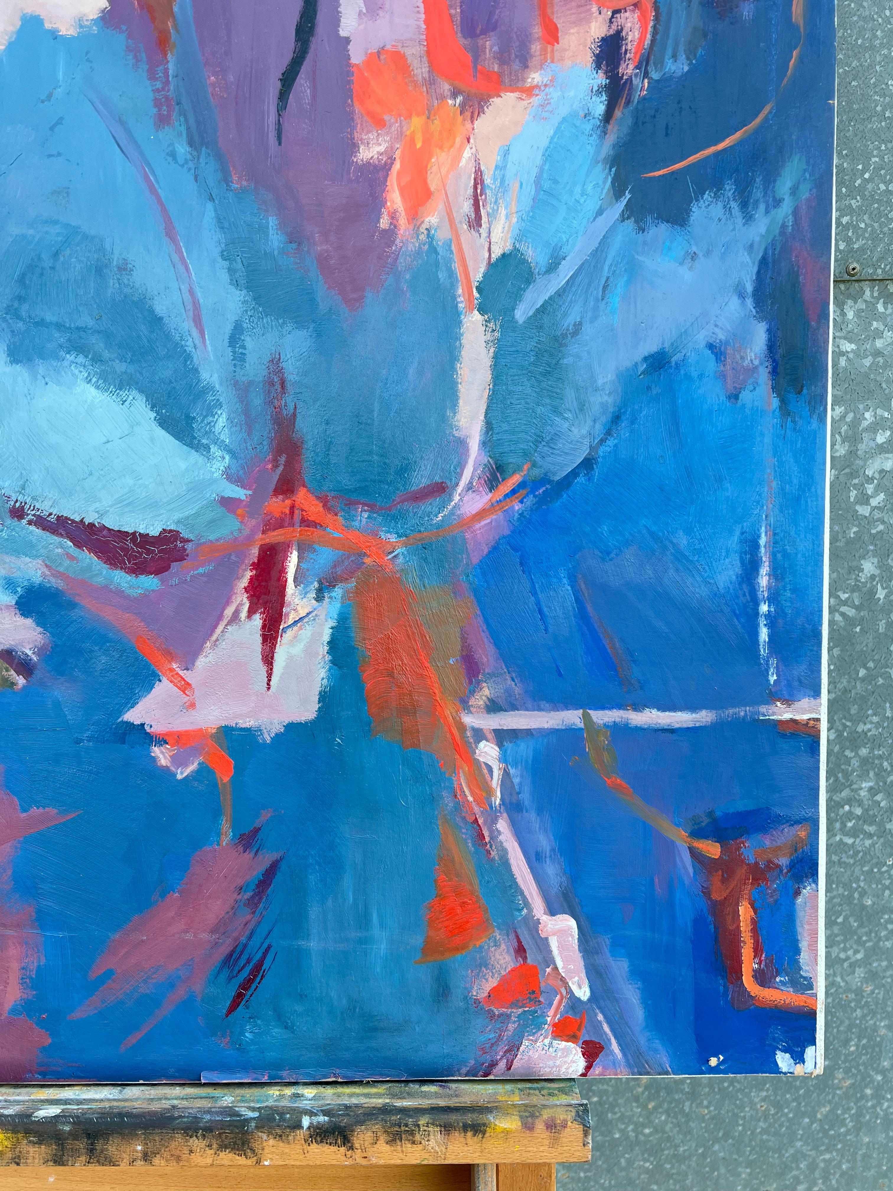 Enorme dipinto espressionista astratto francese del XX secolo di colore blu e viola in vendita 4