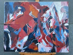 Huge French 20th Century Navy Red White Bold Abstract Expression