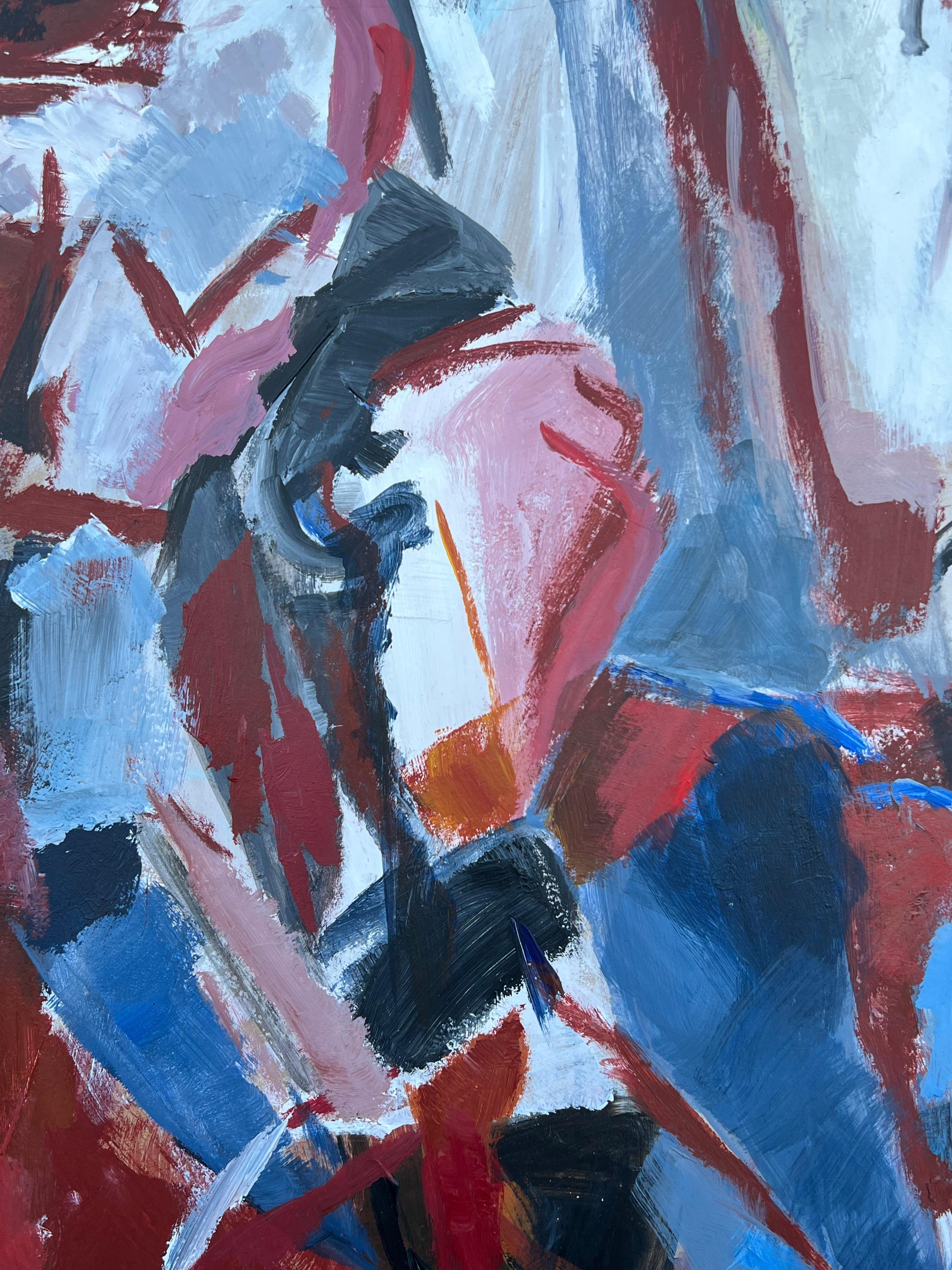 Enorme Expresión Abstracta Francés Siglo XX Azul Marino Rojo Blanco Negrita - Painting Expresionismo abstracto de Marie Deloume (French born 1942)