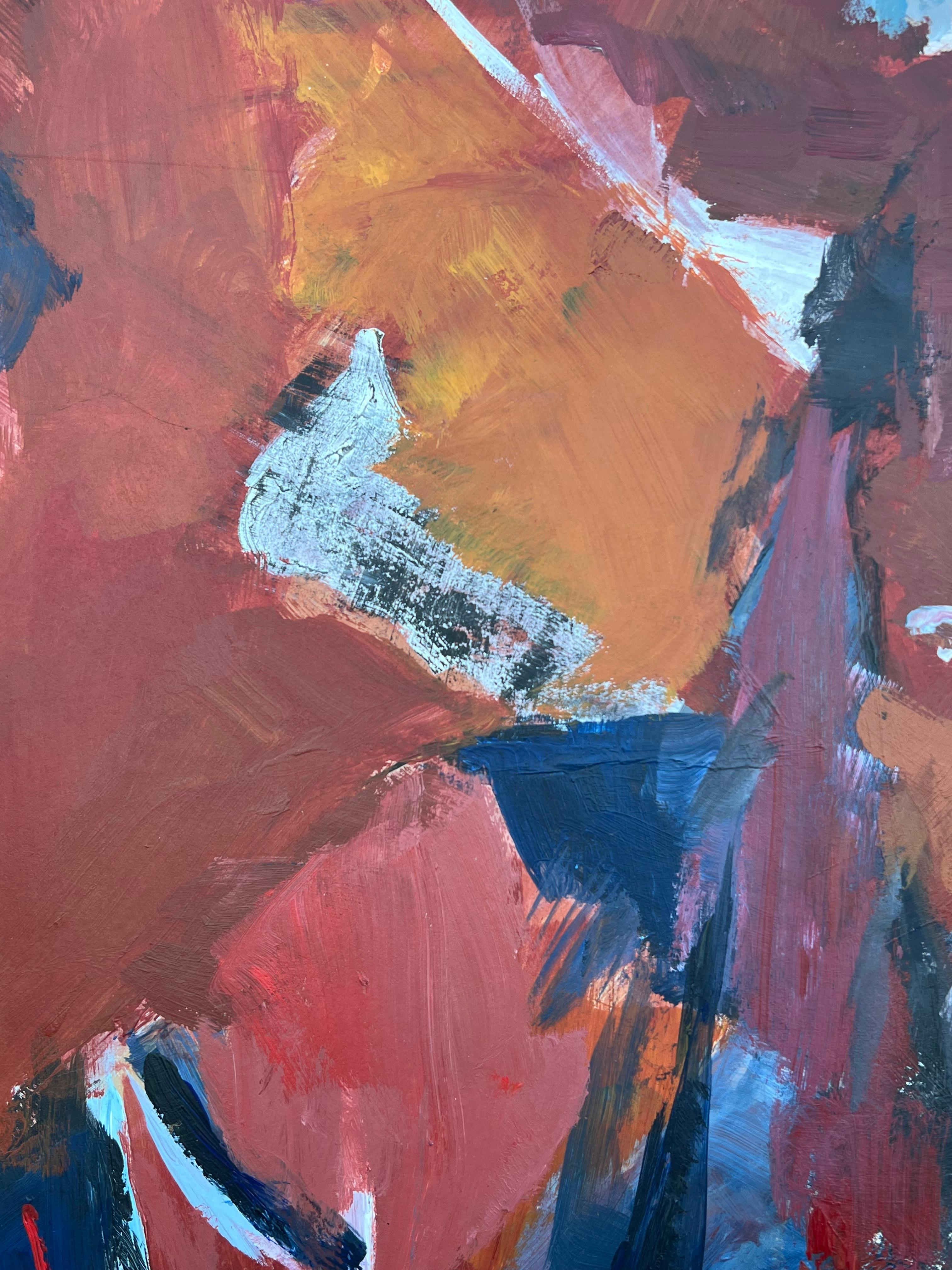 Enorme Expresión Abstracta Francés Siglo XX Azul Marino Rojo Blanco Negrita - Landscape Painting Gris de Marie Deloume (French born 1942)