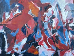 Grande expression abstraite française du 20ème siècle, rouge marine et blanc