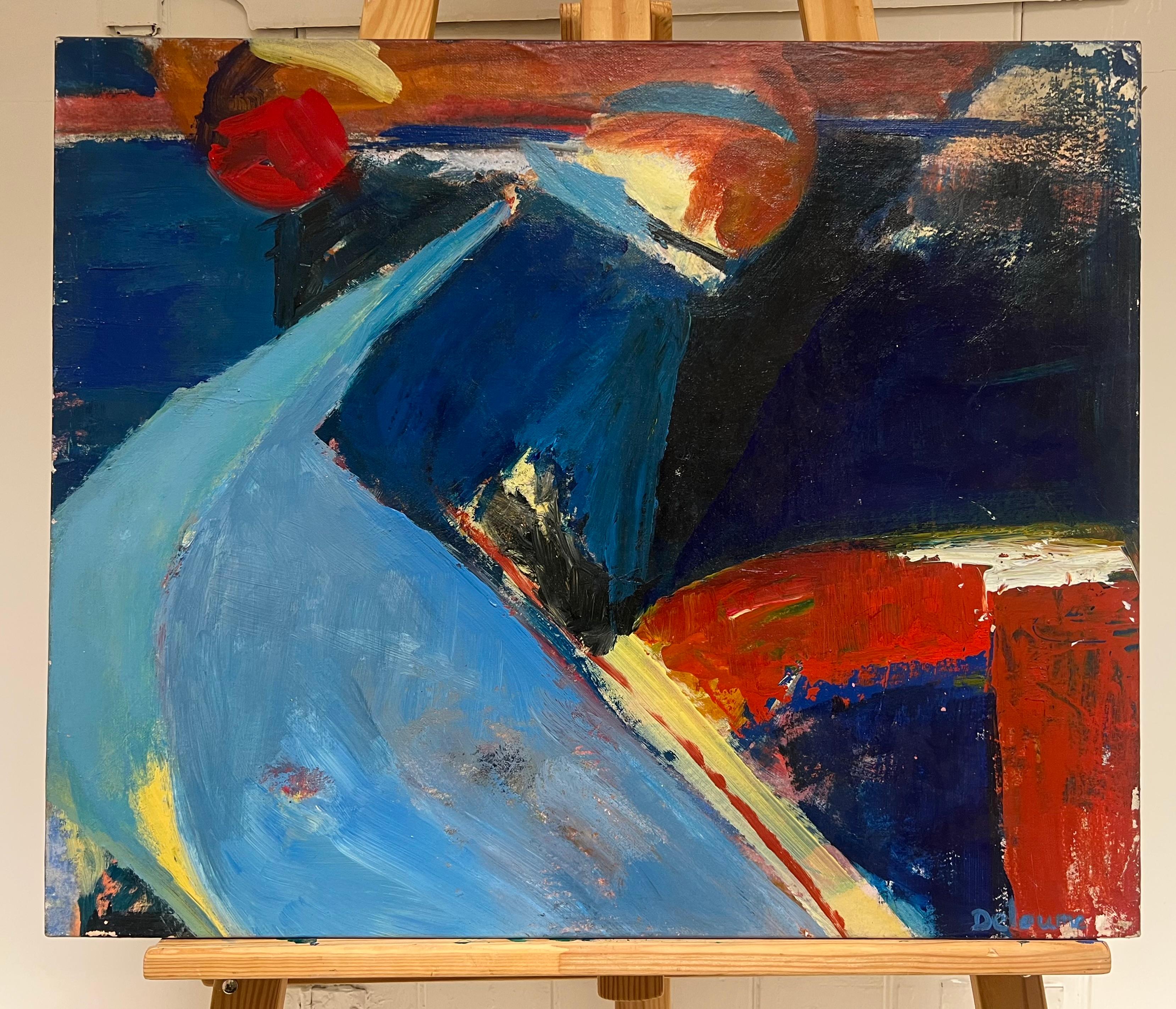 Gran pintura al óleo de expresión abstracta francesa del siglo XX sobre lienzo - Painting de Marie Deloume (French born 1942)