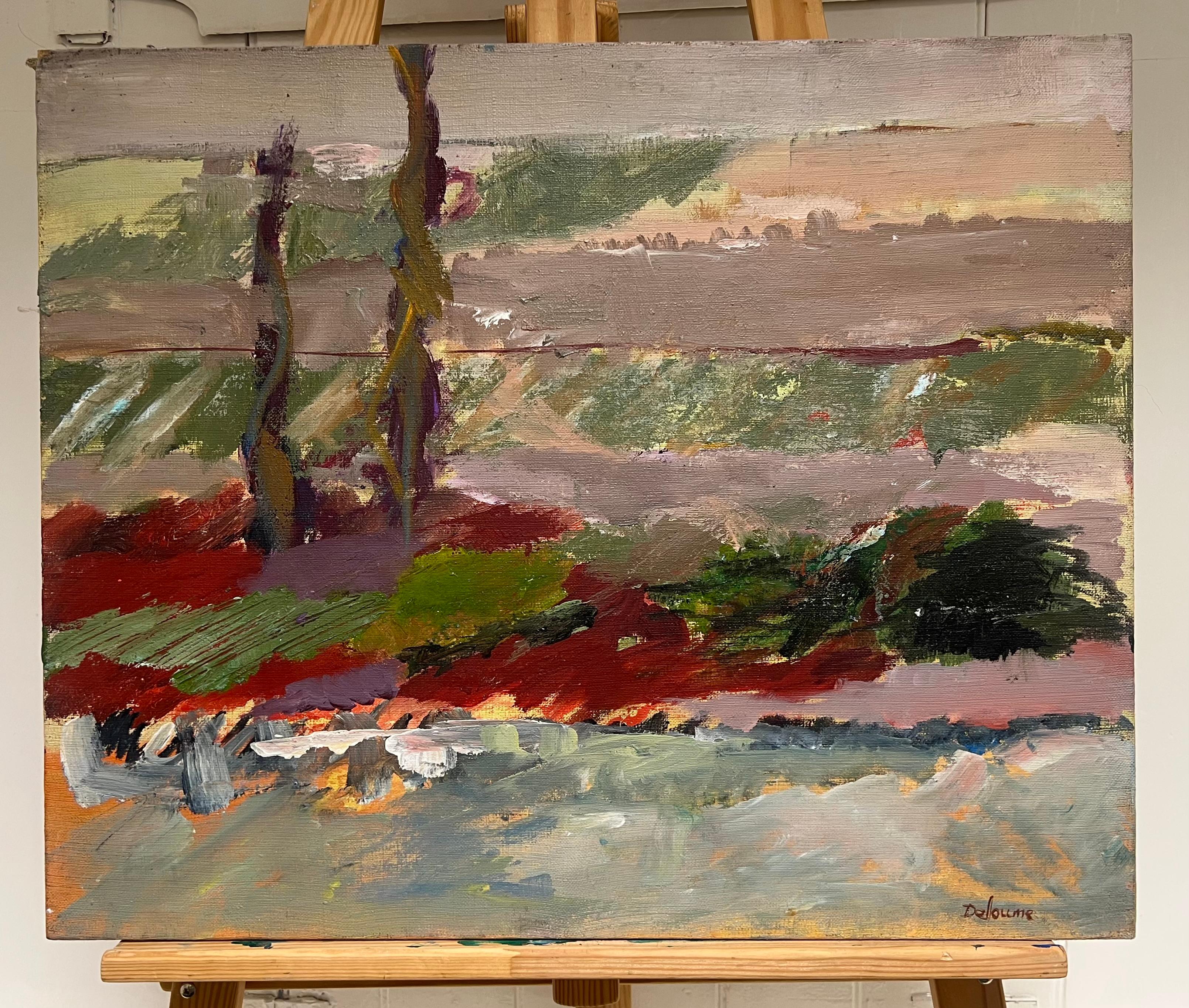 Grande pittura a olio su tela con espressione astratta del XX secolo - Painting di Marie Deloume (French born 1942)