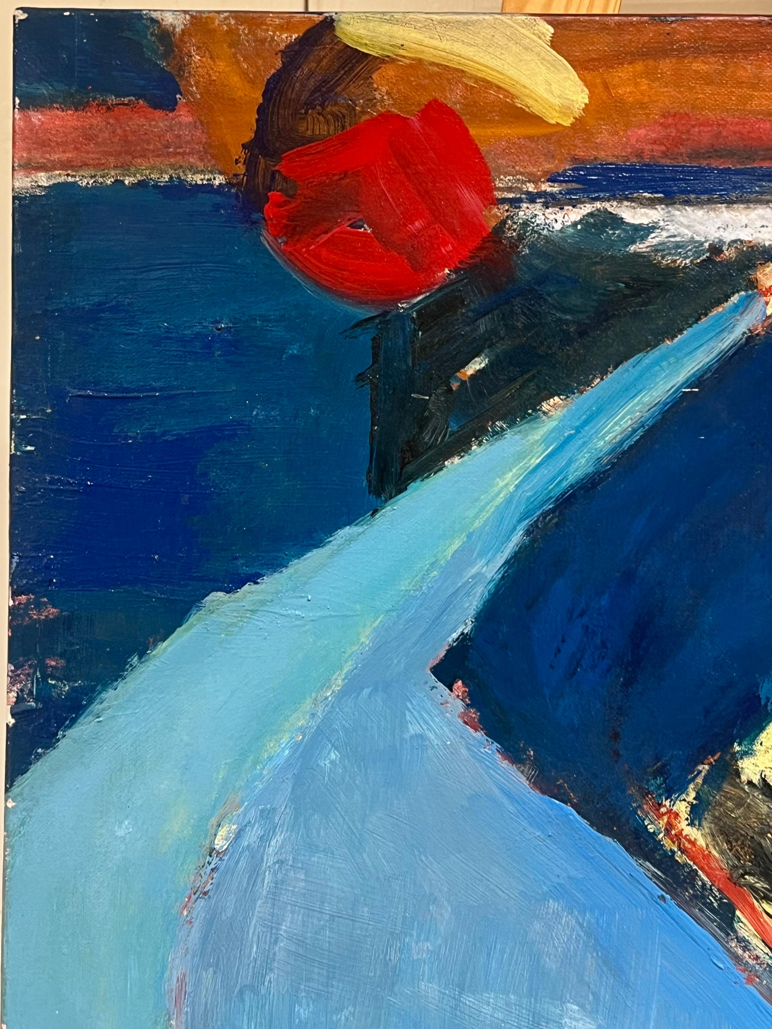 Gran pintura al óleo de expresión abstracta francesa del siglo XX sobre lienzo - Landscape Painting Negro de Marie Deloume (French born 1942)