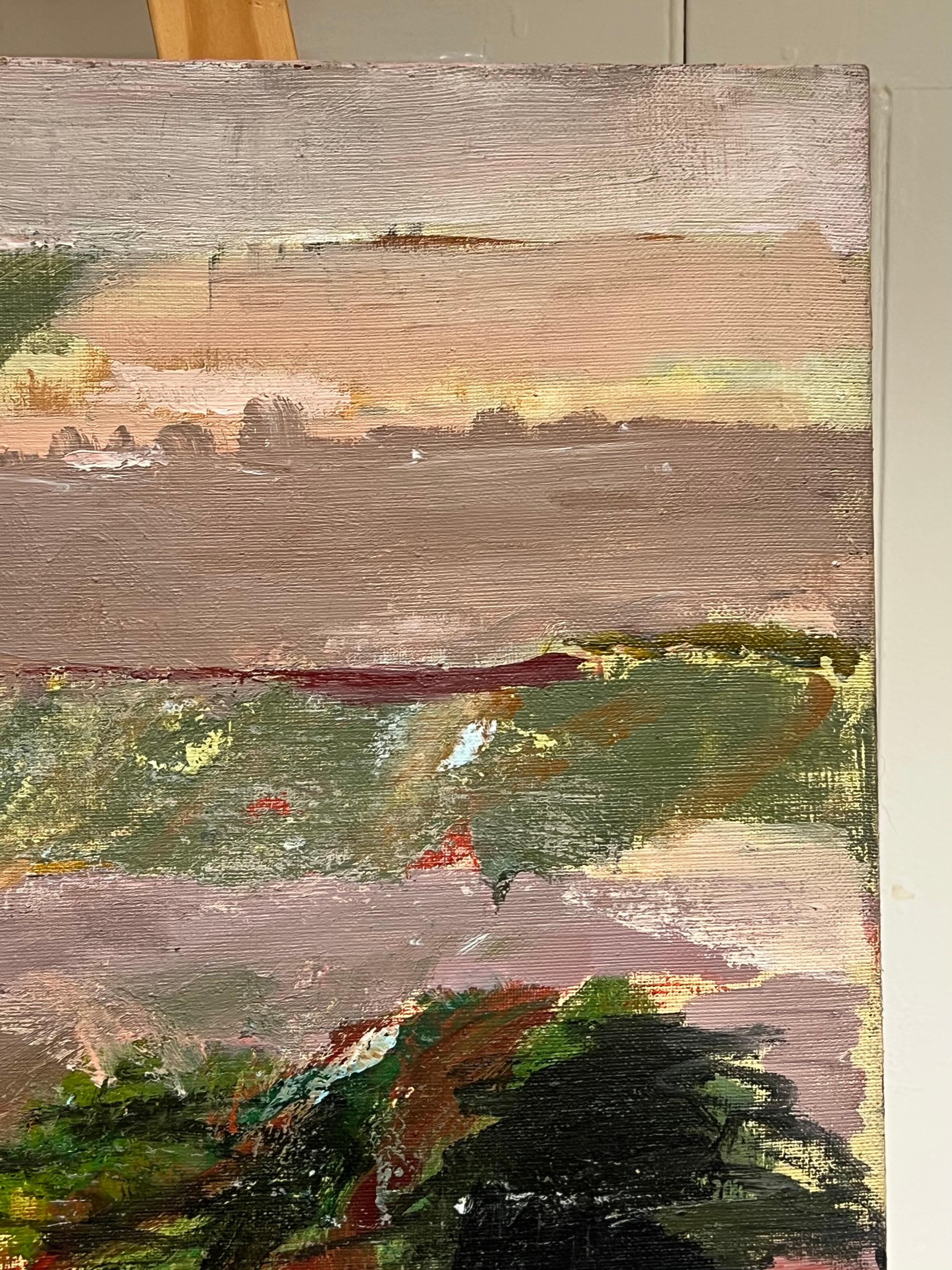 Grande pittura a olio su tela con espressione astratta del XX secolo - Landscape Painting Marrone di Marie Deloume (French born 1942)