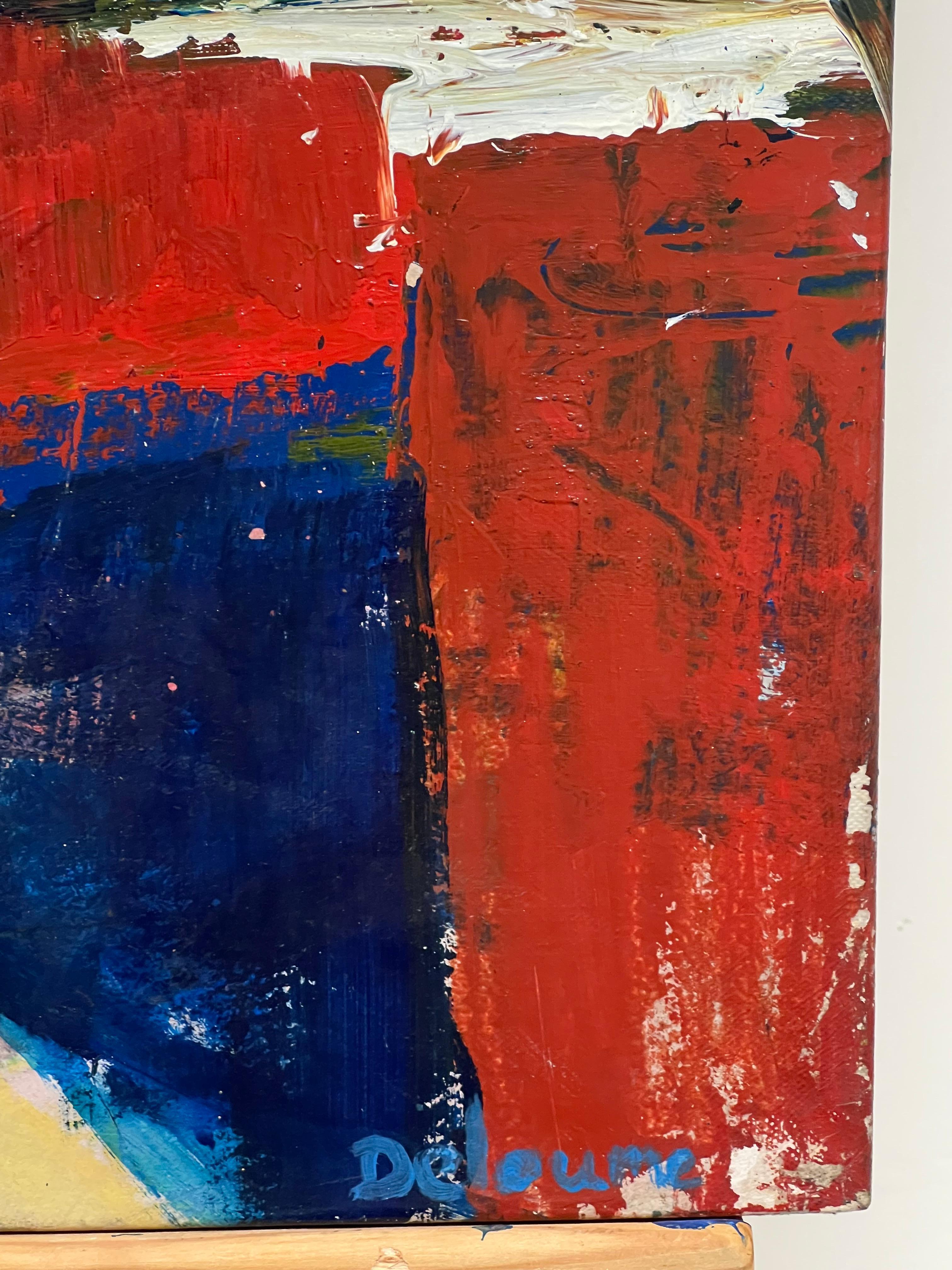 Composición Expresionista Abstracta
de Marie Deloume (francesa nacida en 1942)
firmado
óleo sobre papel pegado sobre lienzo, sin enmarcar
tamaño del lienzo: 20 x 24 pulgadas
estado: en general muy bueno, algunos pequeños rasguños superficiales por