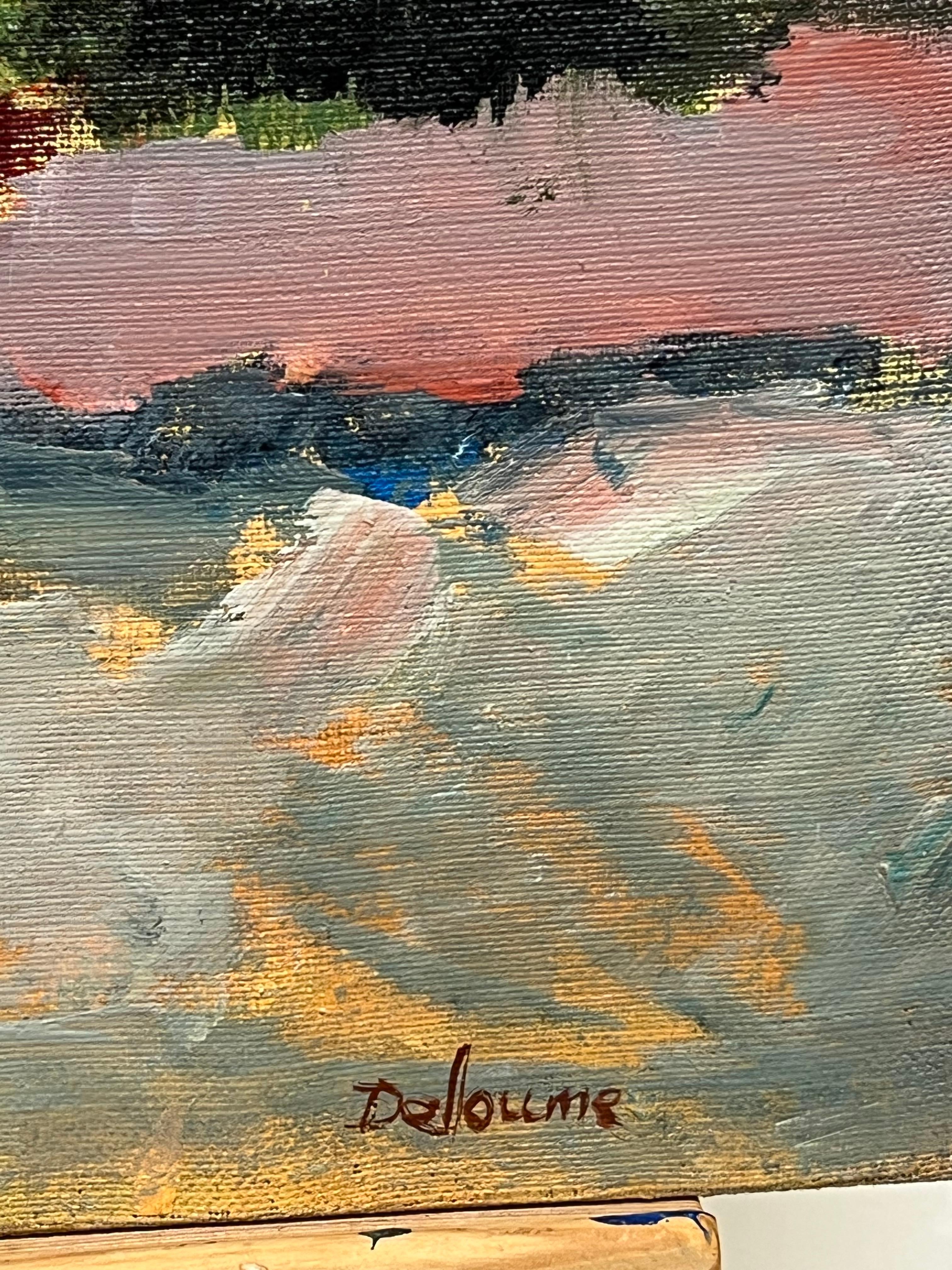 Composizione espressionista astratta
di Marie Deloume (francese, nata nel 1942)
firmato
dipinto a olio su carta incollata su tela, senza cornice
dimensioni della tela: 20 x 24 pollici
condizioni: complessivamente molto buone, alcuni lievi graffi