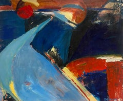 Large French 20th Century Abstract Expression Oil Painting on Canvas