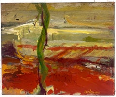 Grande peinture d'expression abstraite française du 20e siècle aux couleurs rouge vif