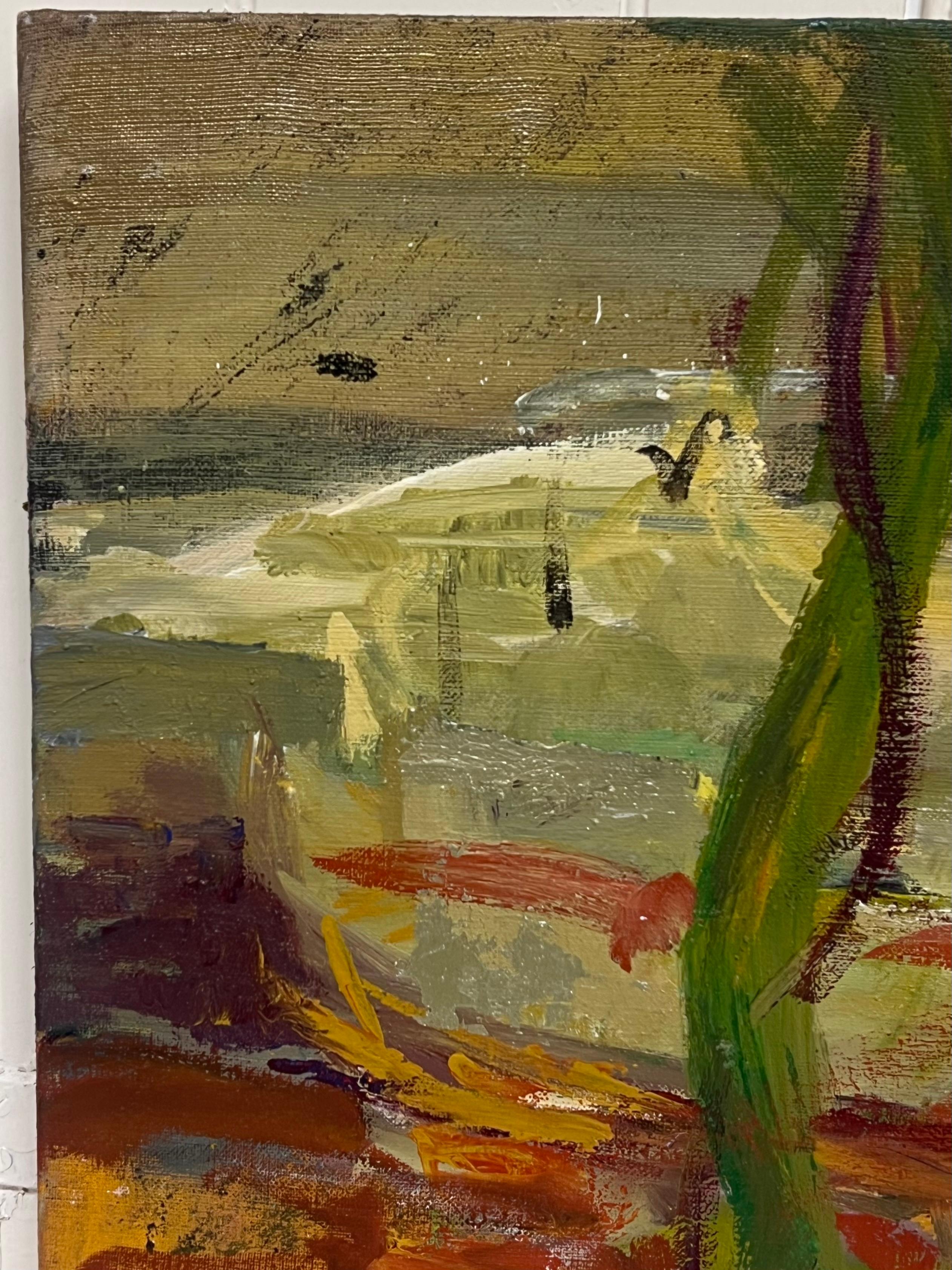 Grande peinture d'expression abstraite française du 20e siècle aux couleurs rouge vif - Expressionnisme abstrait Painting par Marie Deloume (French born 1942)