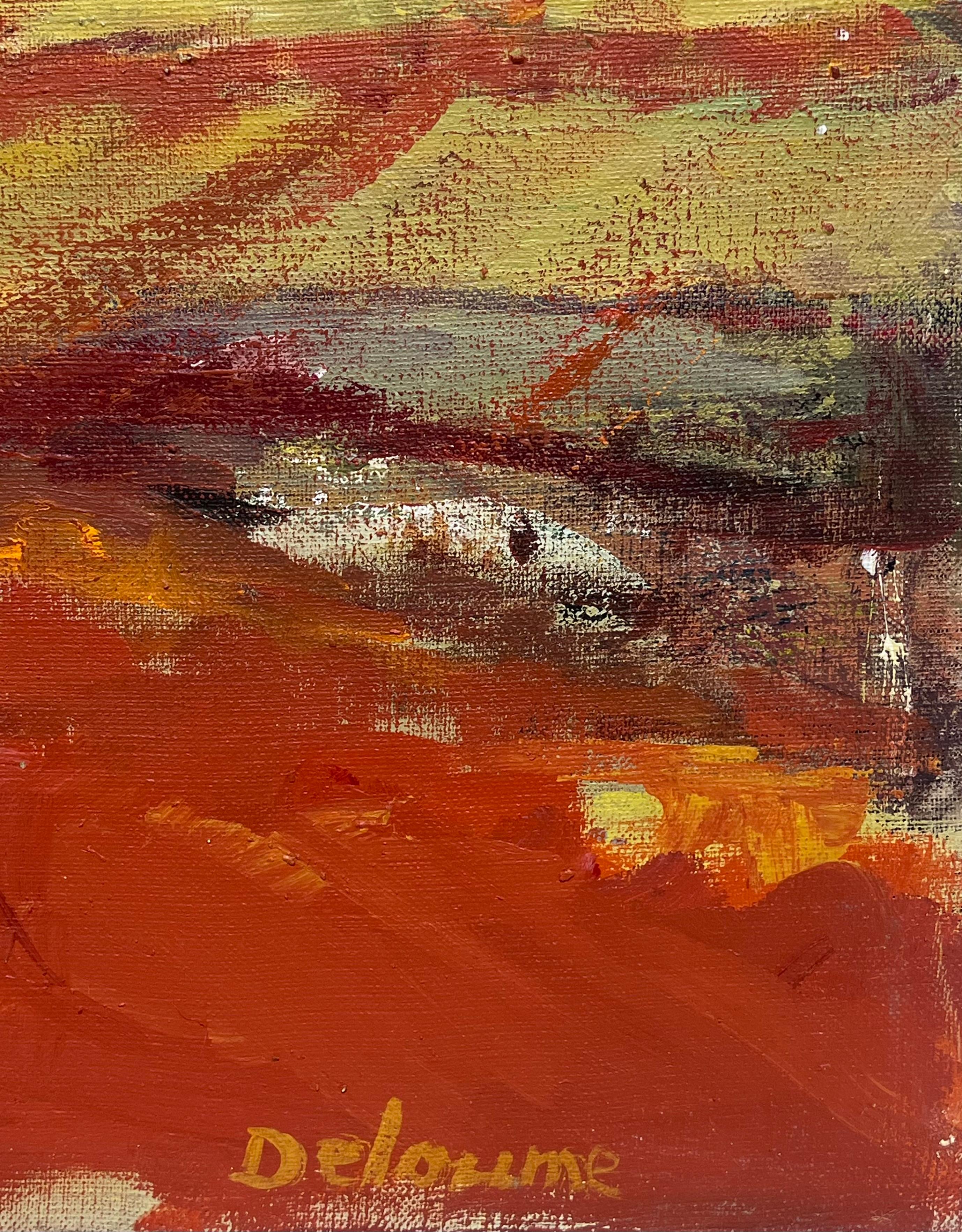 Composition expressionniste abstraite
signé par Marie Deloume (française née en 1942)
signé, daté de 1995
peinture à l'huile sur toile, non encadrée
taille de la toile : 24 x 20 pouces
état : très bon dans l'ensemble, quelques petites éraflures de