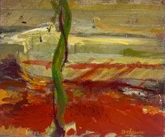 Large French 20th Century Abstract Expression Painting Fiery Red Colors