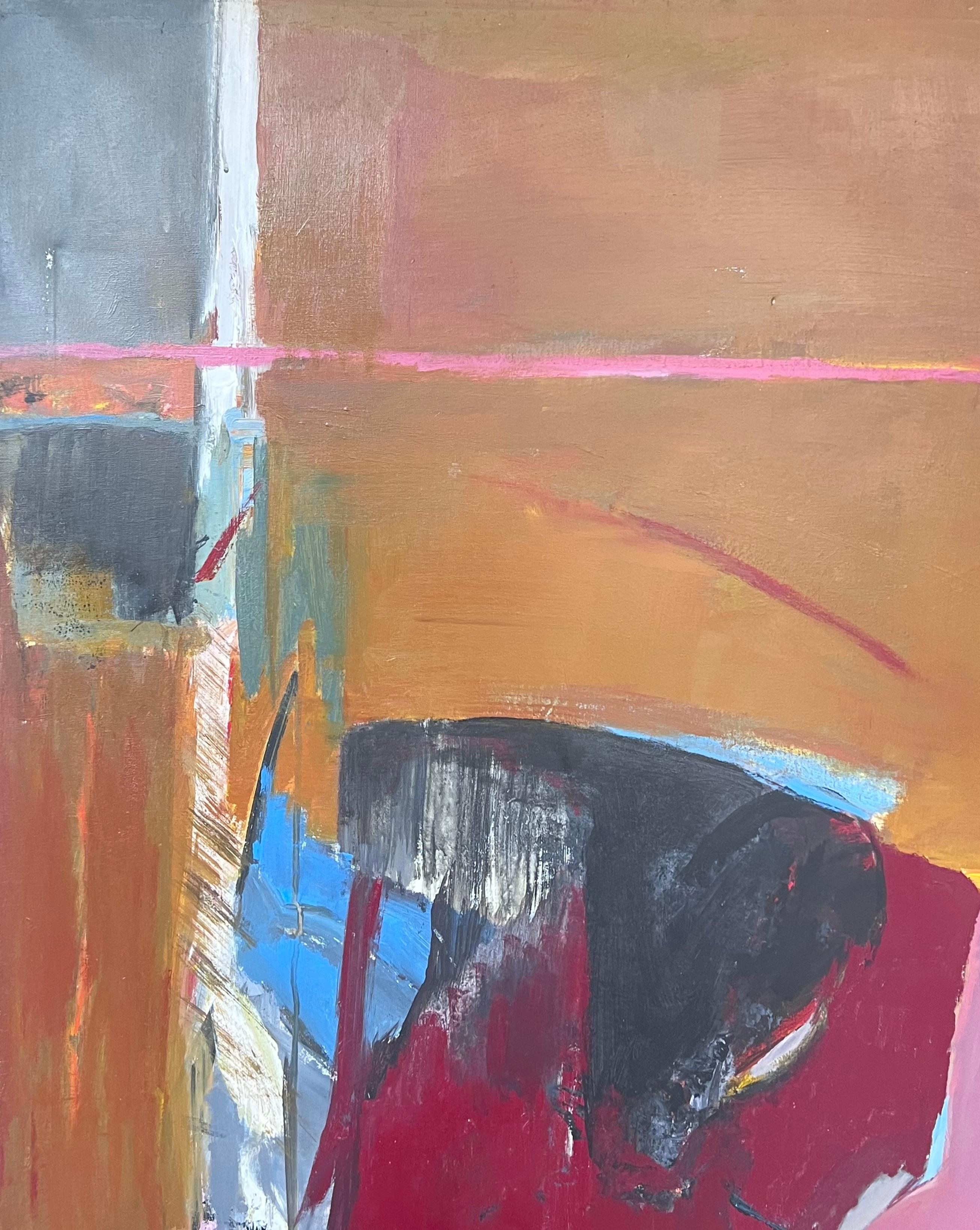Grande pittura ad olio espressionista astratta del XX secolo, arancione e rosa in vendita 2
