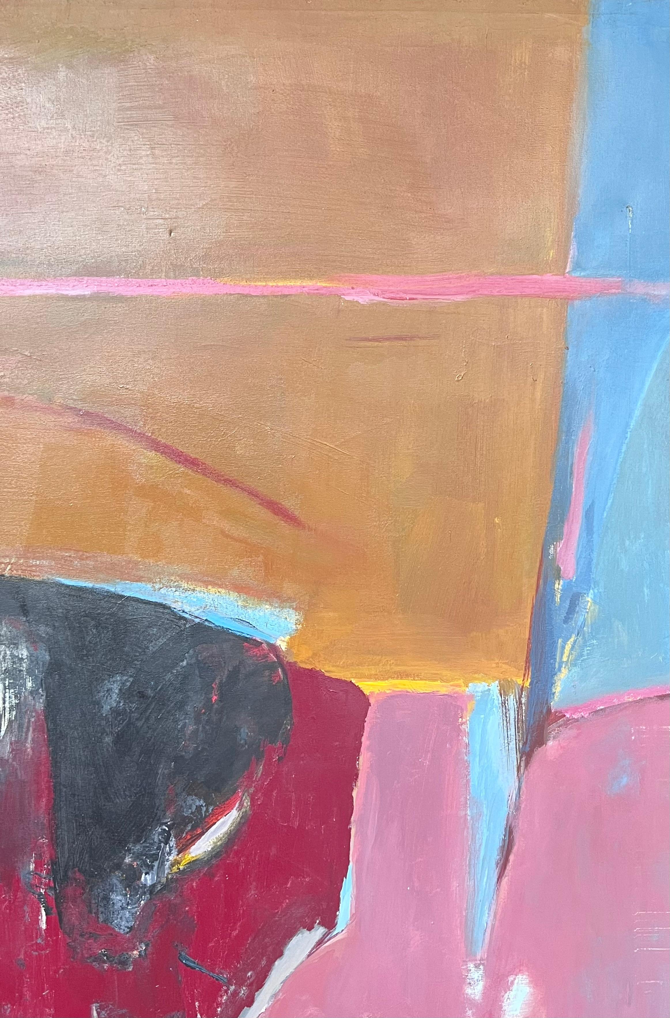 Grande pittura ad olio espressionista astratta del XX secolo, arancione e rosa in vendita 4
