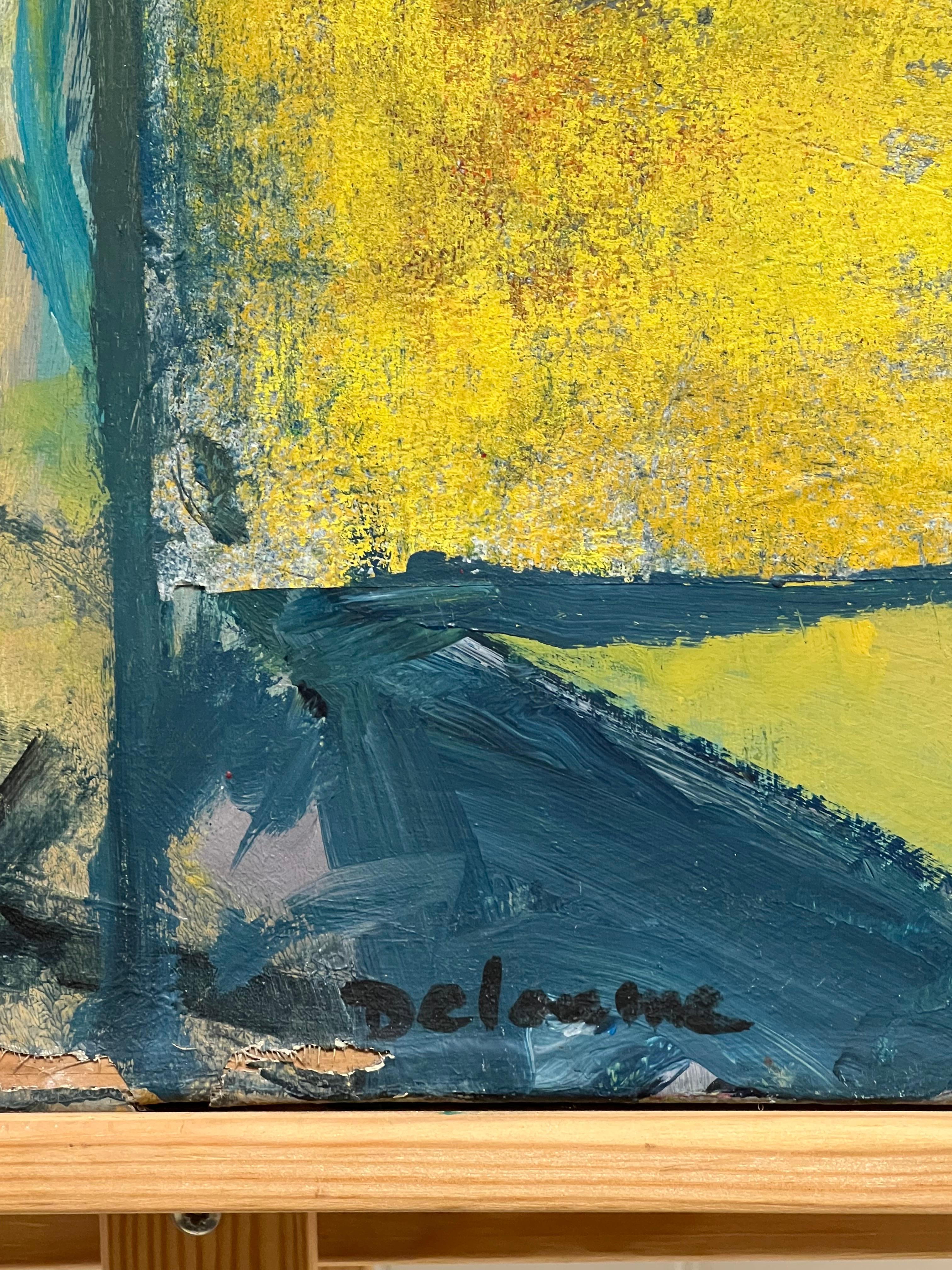 Gran óleo expresionista abstracto francés del siglo XX Amarillo Azul en venta 2