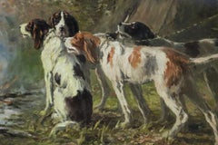 Marie Didiere Calves, 20th Century Oil Painting, "Four Brittany Spaniels"