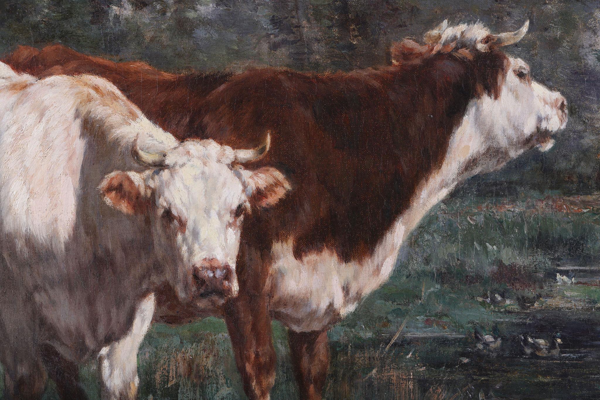 Cattle by a River. Oil on Canvas For Sale 1