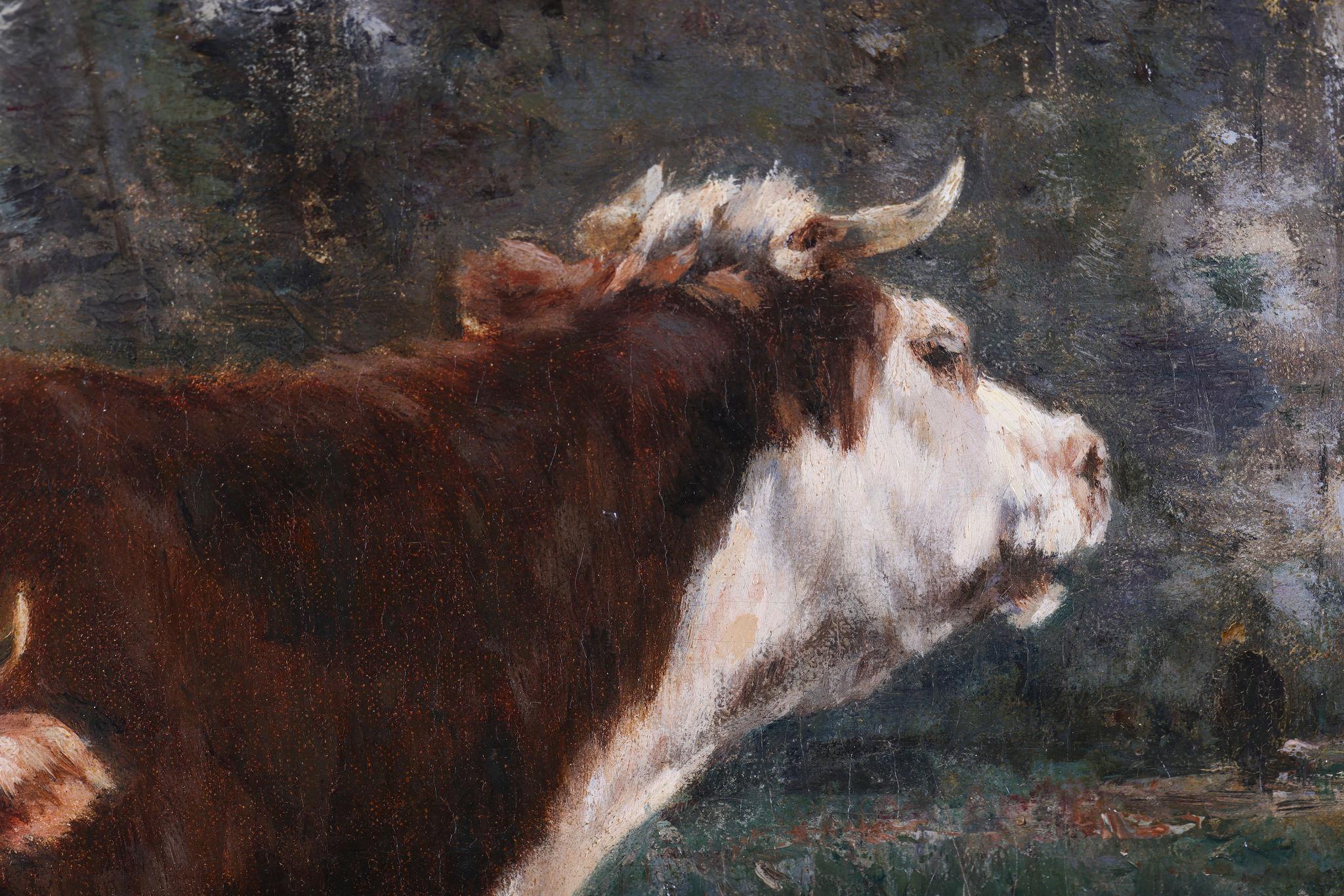 Cattle by a River. Oil on Canvas For Sale 4