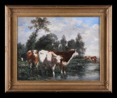 Cattle by a River. Oil on Canvas
