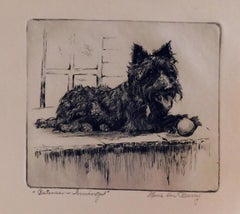 Marie DuBarry Original Pencil Signed Etching - Scotty Dog “Between Innings”