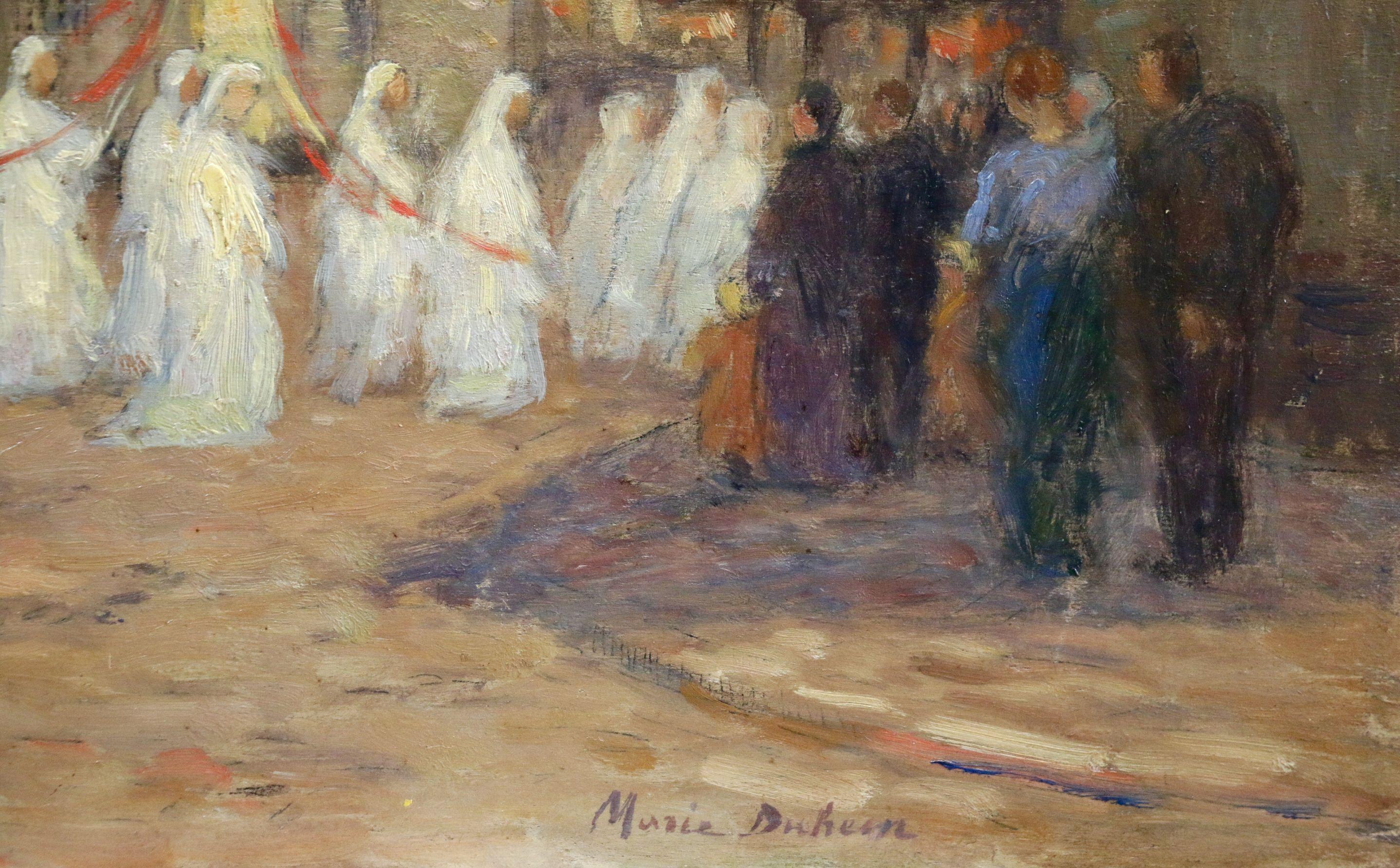 A Breton Festival - 19th Century Oil, Figures in a Breton Village by Marie Duhem 2
