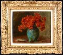 Chrysanthemes Rouges - Impressionist Oil, Still Life Flowers by Marie Duhem