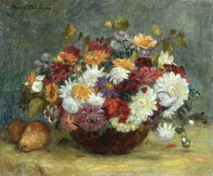 "Dahlias et Poires" Duhem 19th Century French Impressionist Flowers Still Life