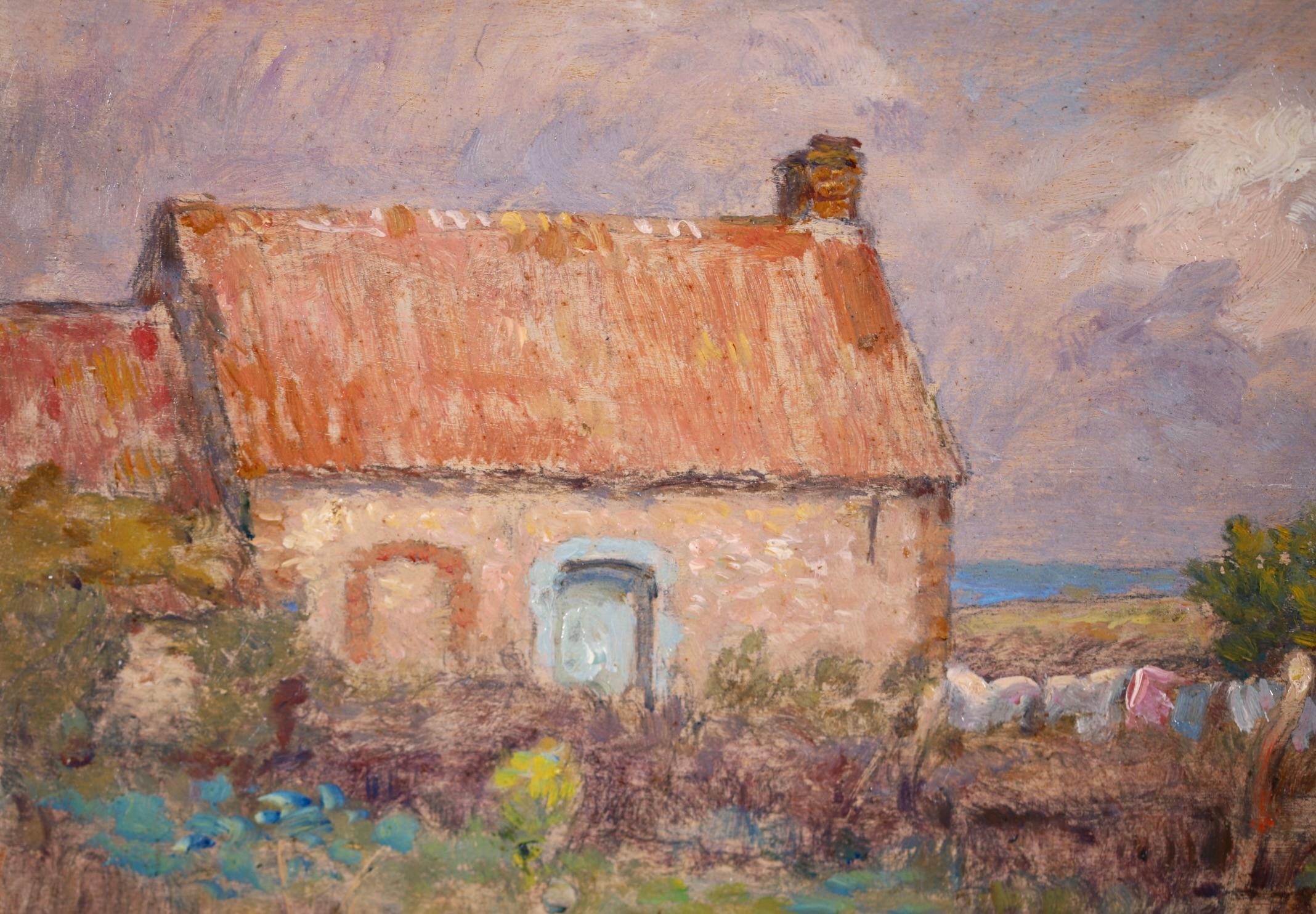 Drying Washing - French Impressionist Oil, Cottage in Landscape by Marie Duhem 1