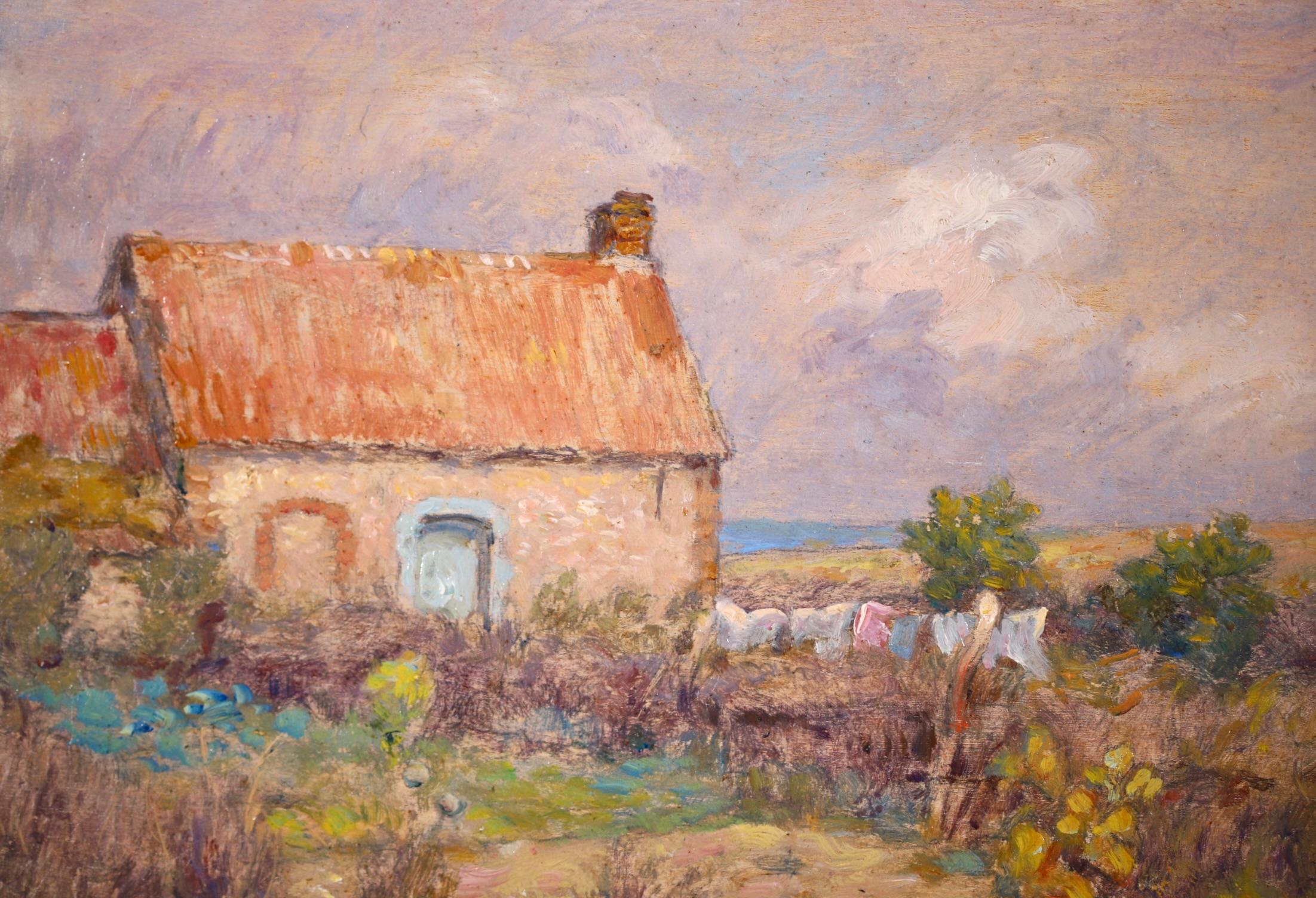 Drying Washing - French Impressionist Oil, Cottage in Landscape by Marie Duhem 2