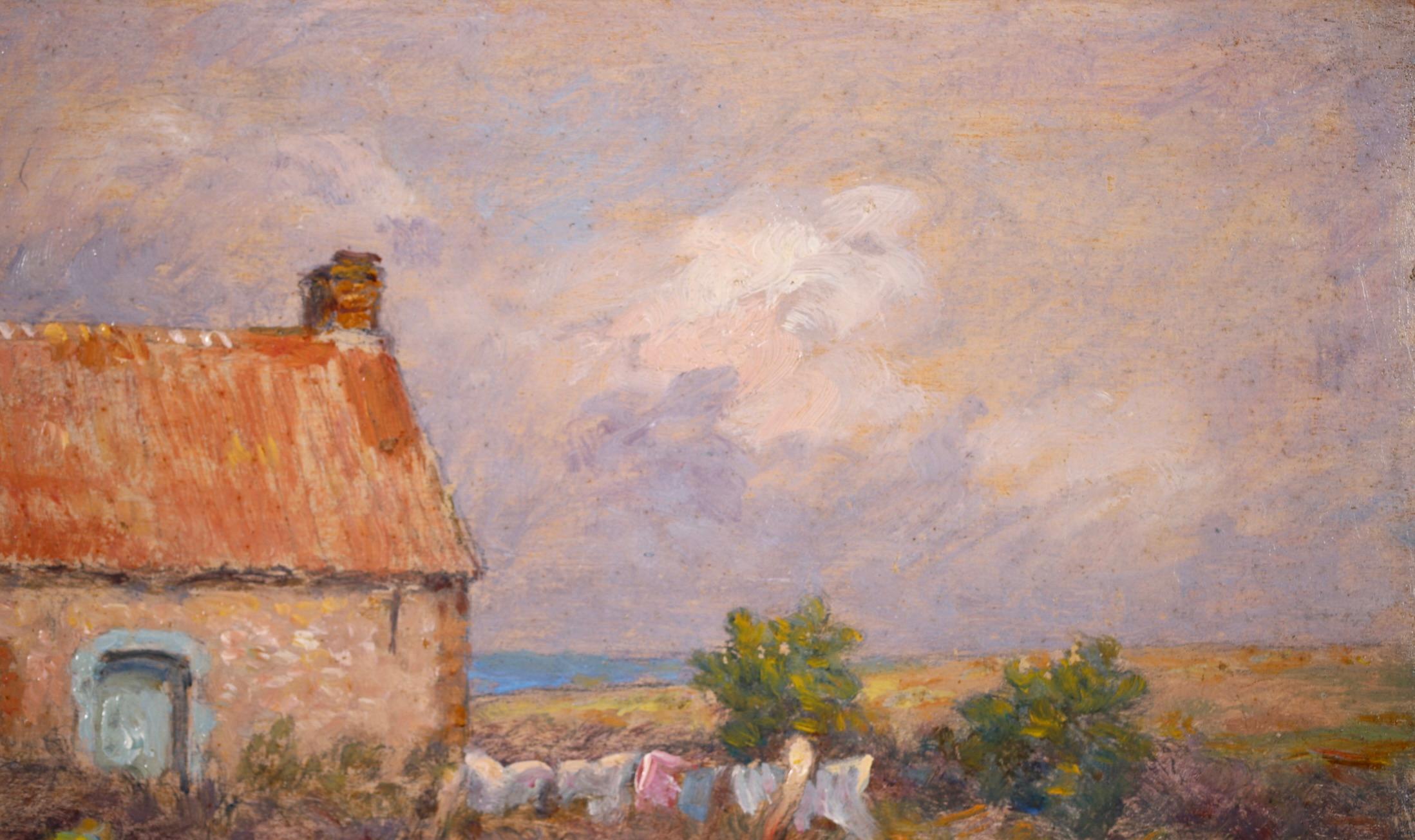 Drying Washing - French Impressionist Oil, Cottage in Landscape by Marie Duhem 3