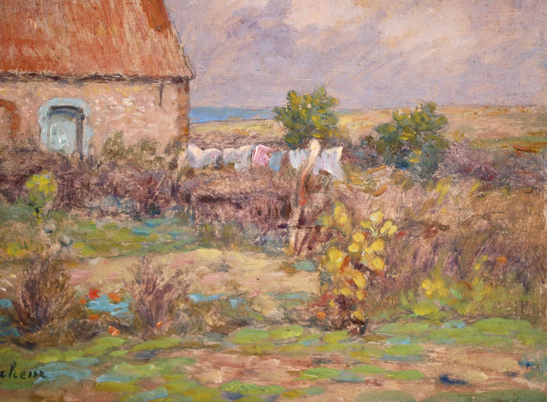 Drying Washing - French Impressionist Oil, Cottage in Landscape by Marie Duhem 5