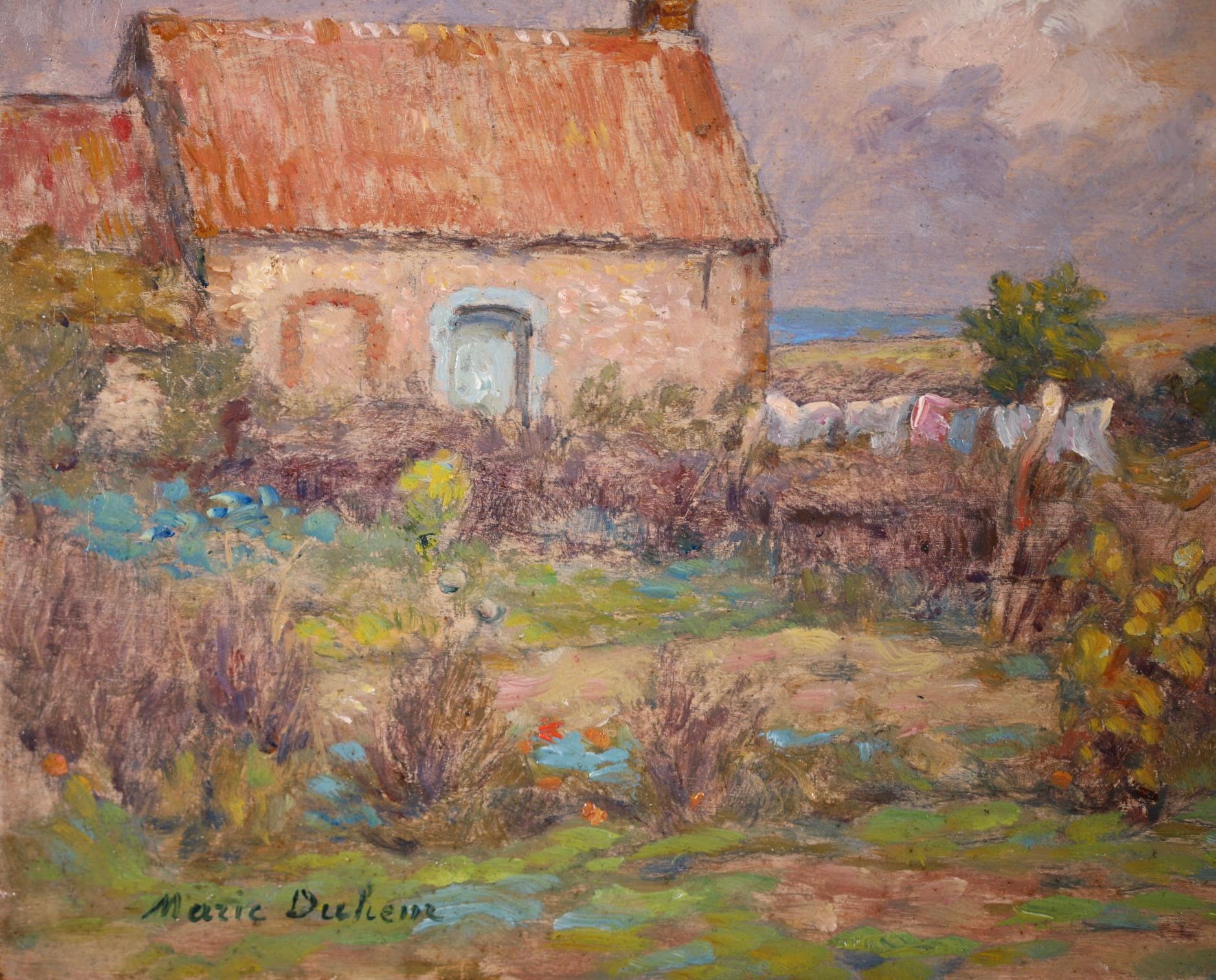 Drying Washing - French Impressionist Oil, Cottage in Landscape by Marie Duhem 6