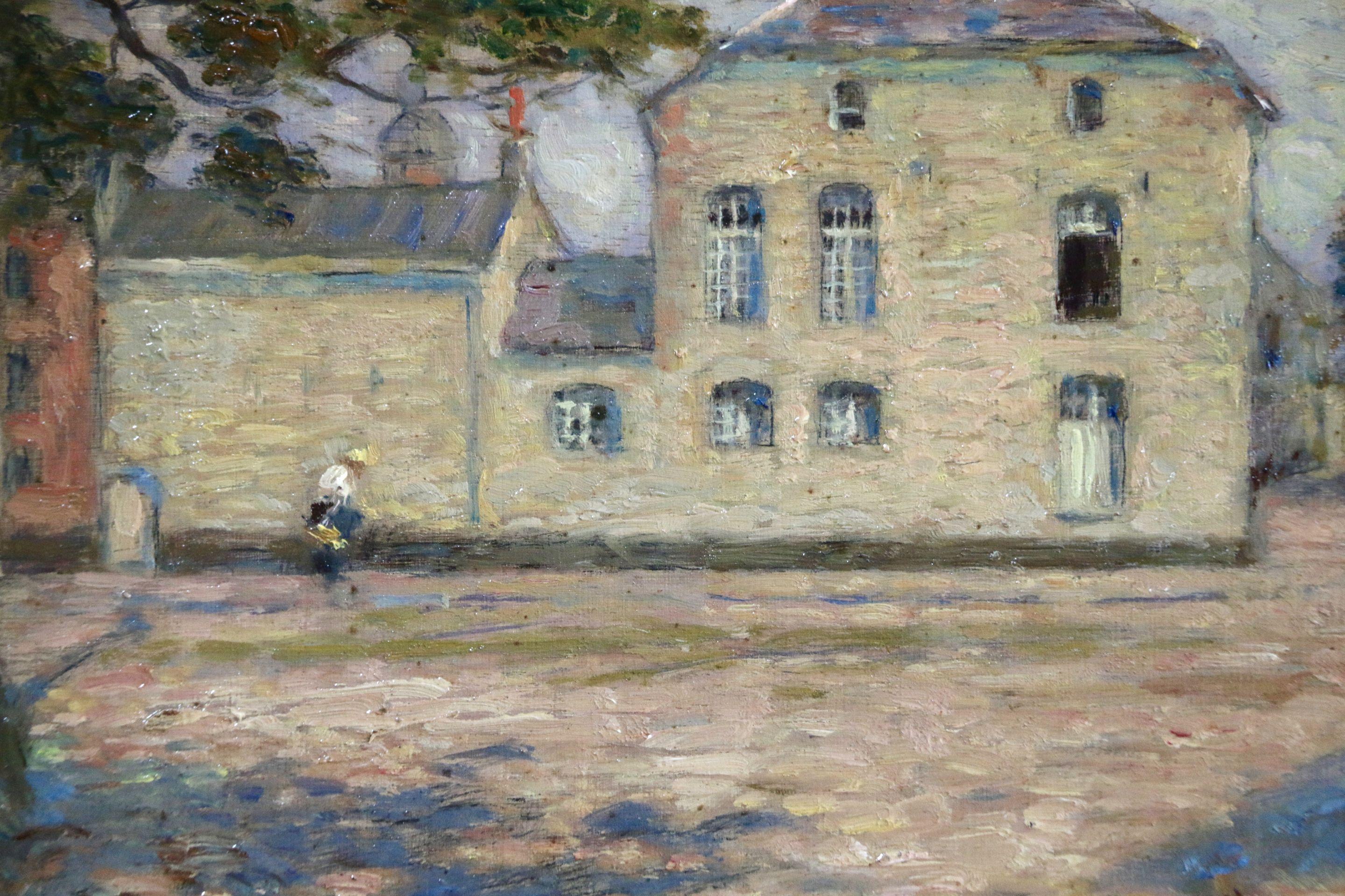 Figure in the Street - 19th Century Oil, French Village Landscape by Marie Duhem 2