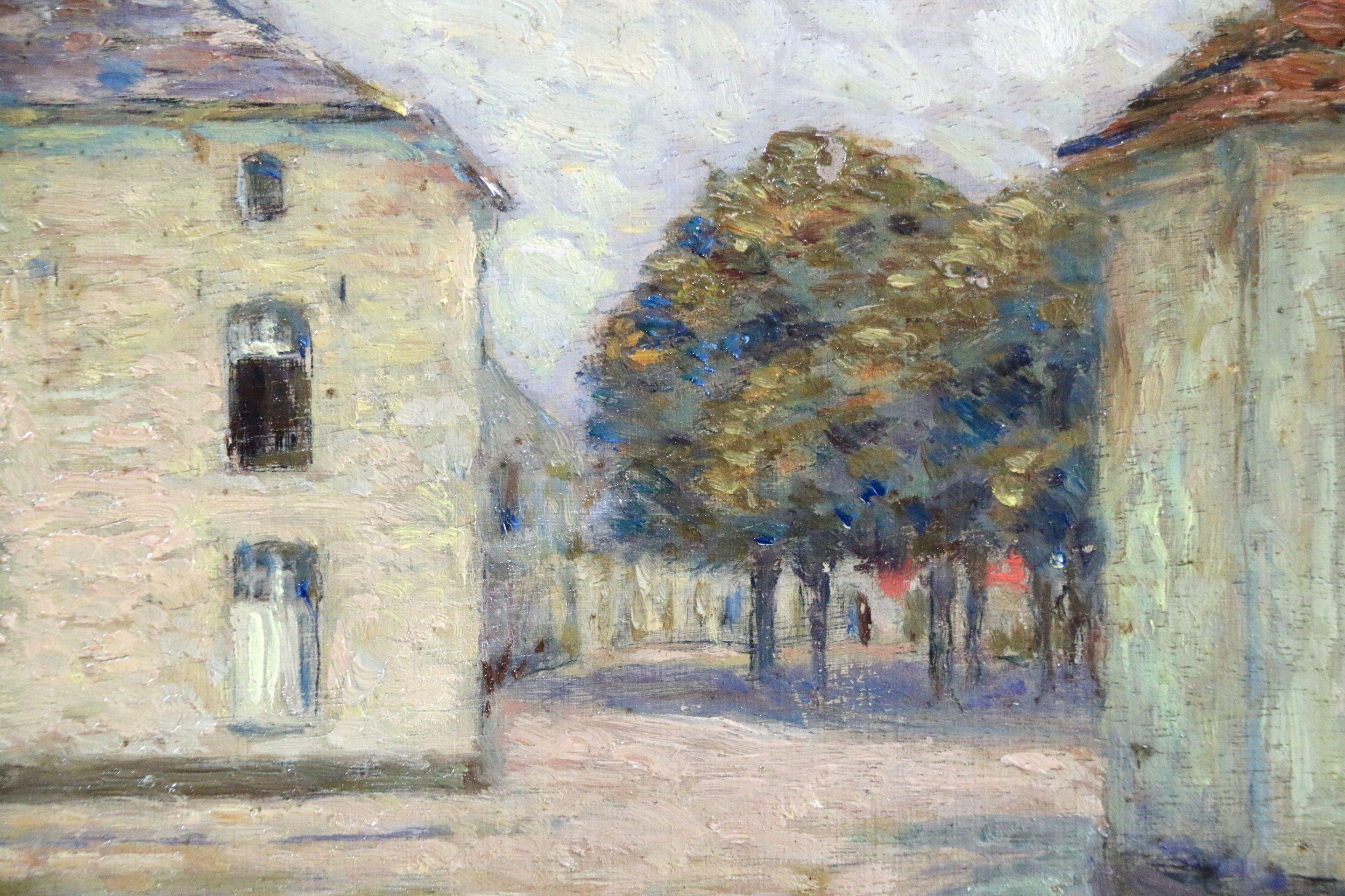 Figure in the Street - 19th Century Oil, French Village Landscape by Marie Duhem 4