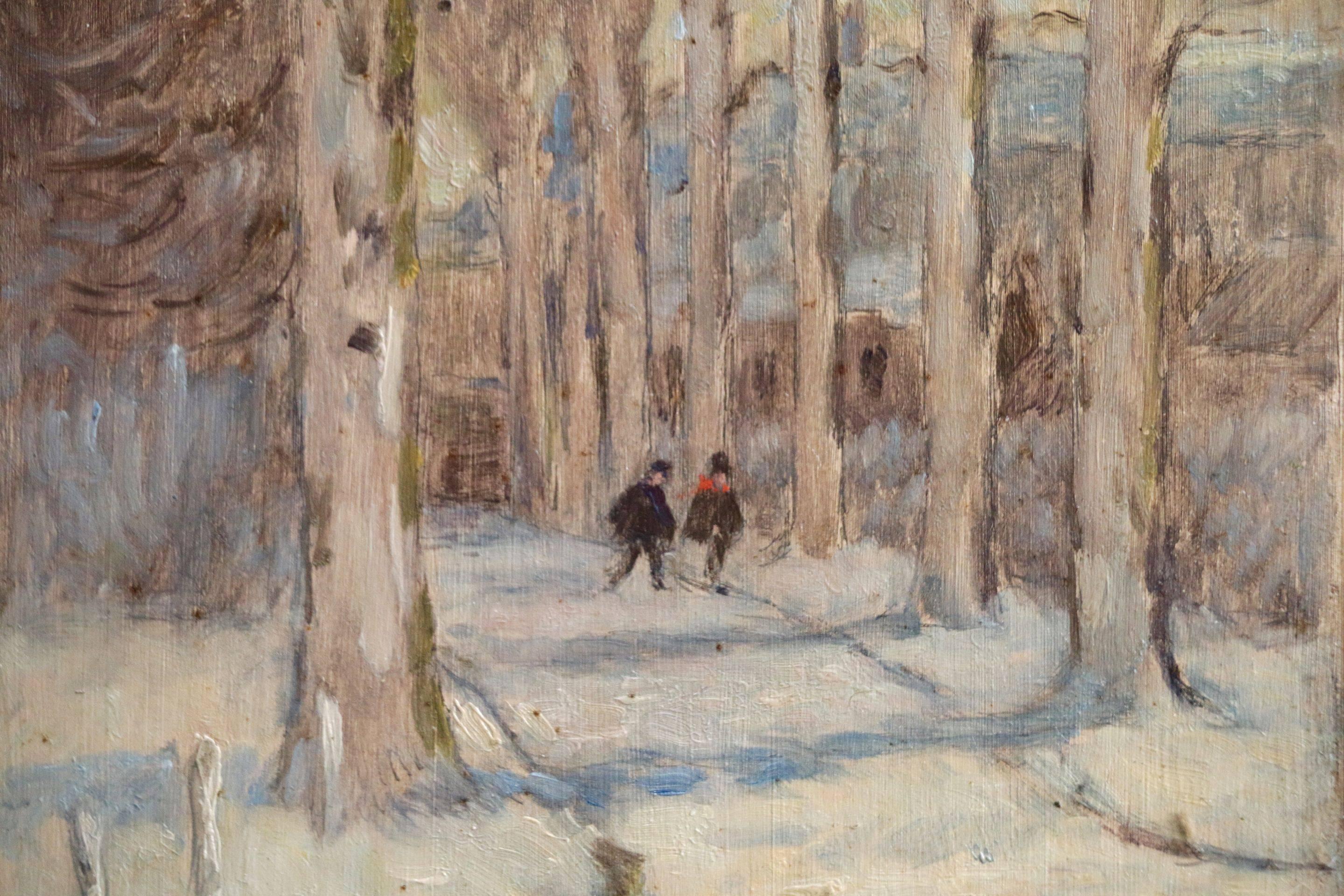 Figures on a Road in Winter - Painting by Marie Duhem