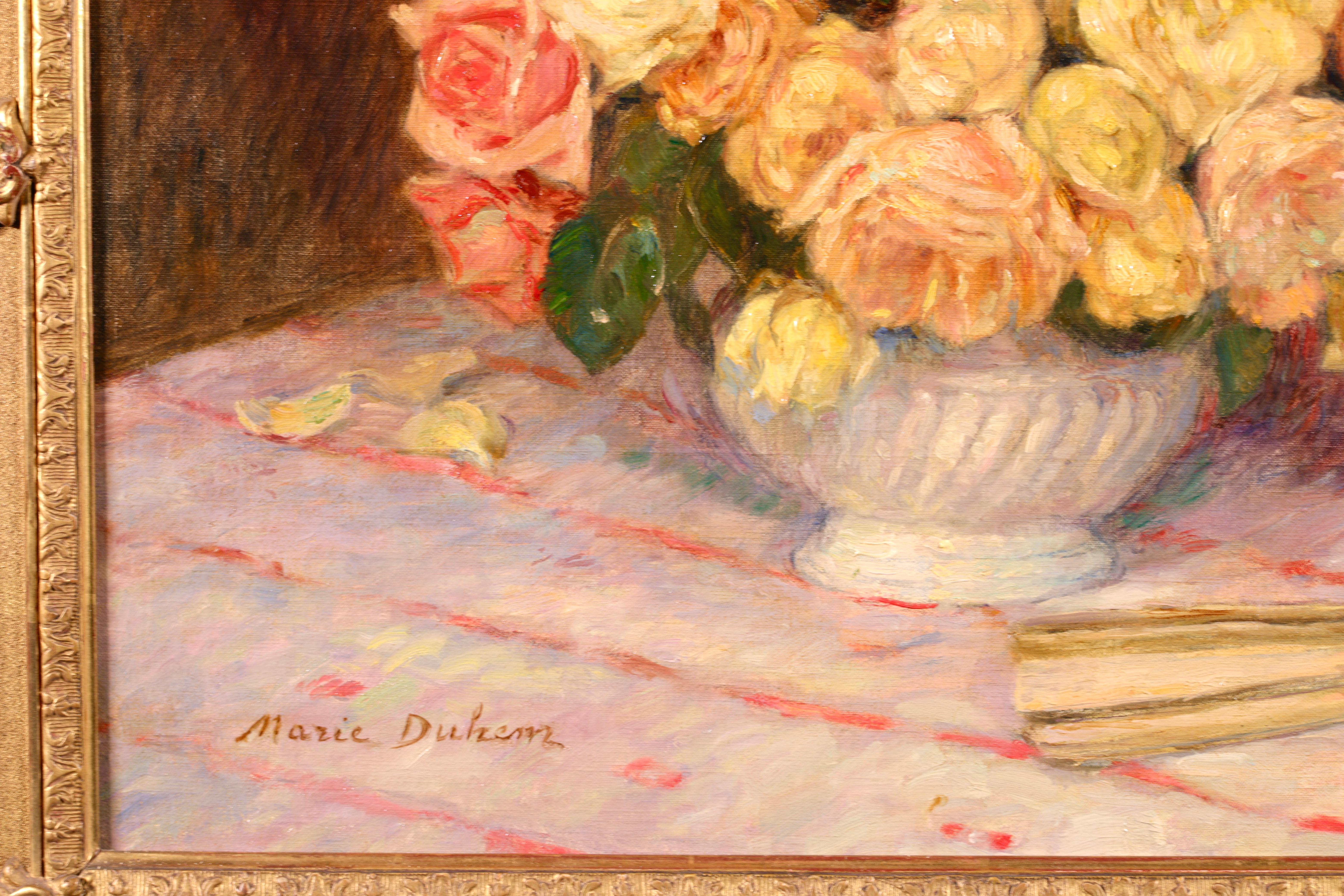 Fleurs a l'eventail - Impressionist Still Life Oil of Flowers by Marie Duhem For Sale 4